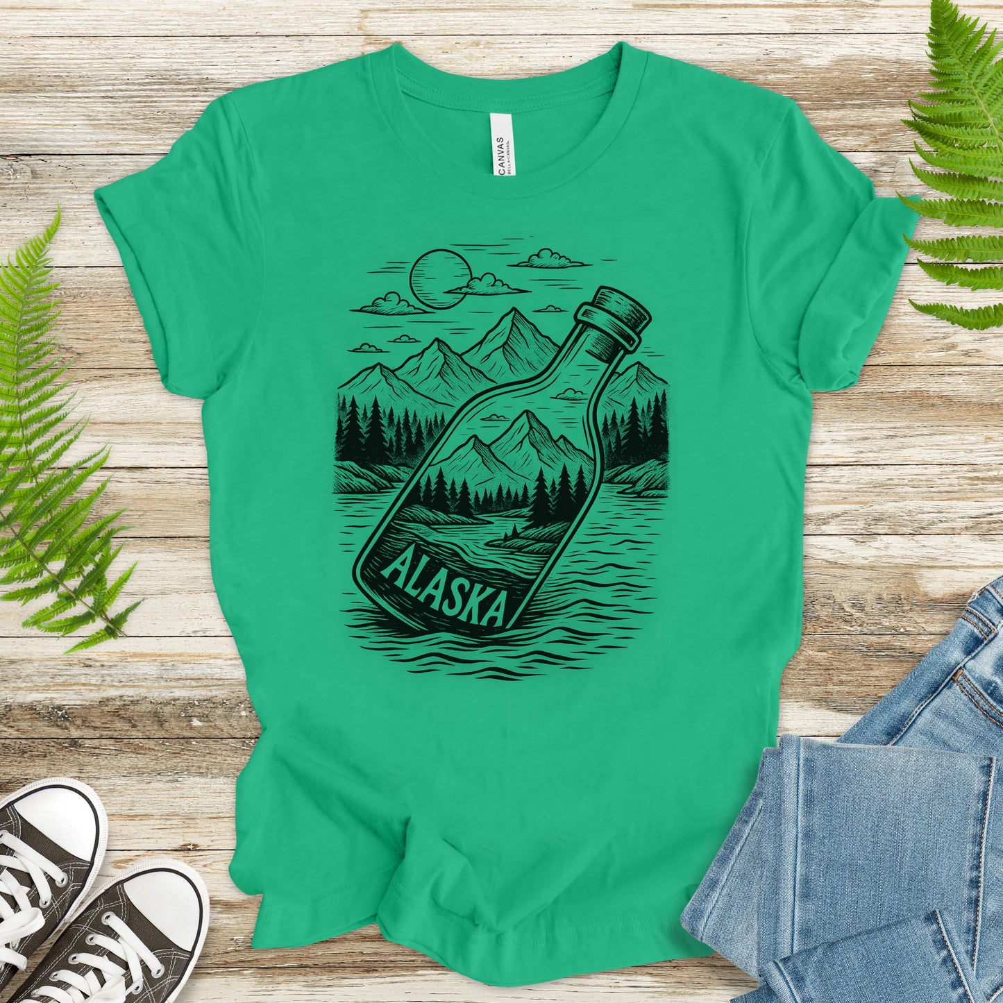 Alaska Bottle Escape T-Shirt – Vintage Wilderness Adventure Tee