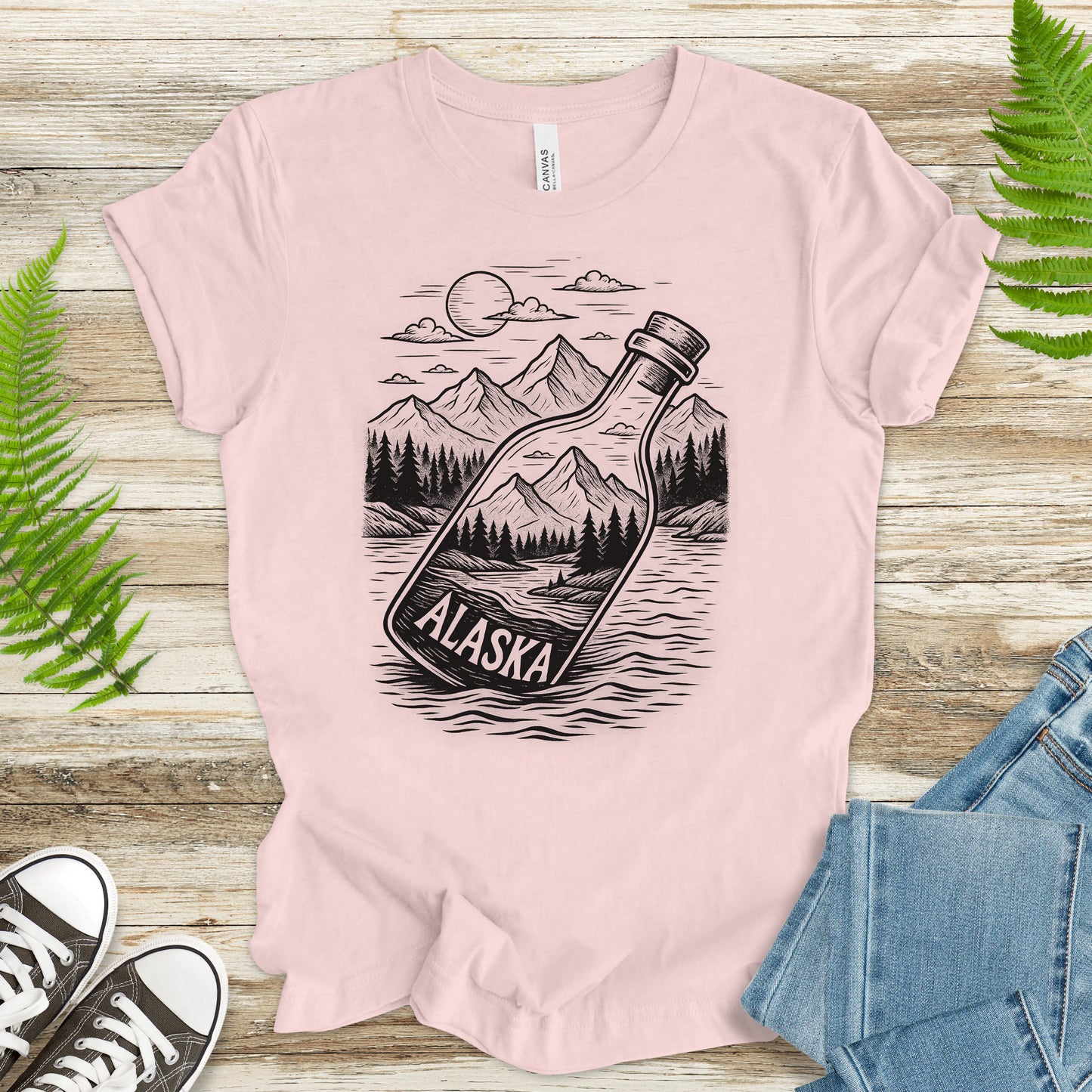 Alaska Bottle Escape T-Shirt – Vintage Wilderness Adventure Tee