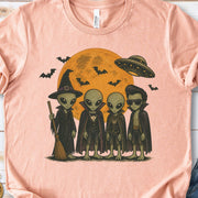 Alien Halloween Crew Retro UFO Witch Vampire Costume T-Shirt