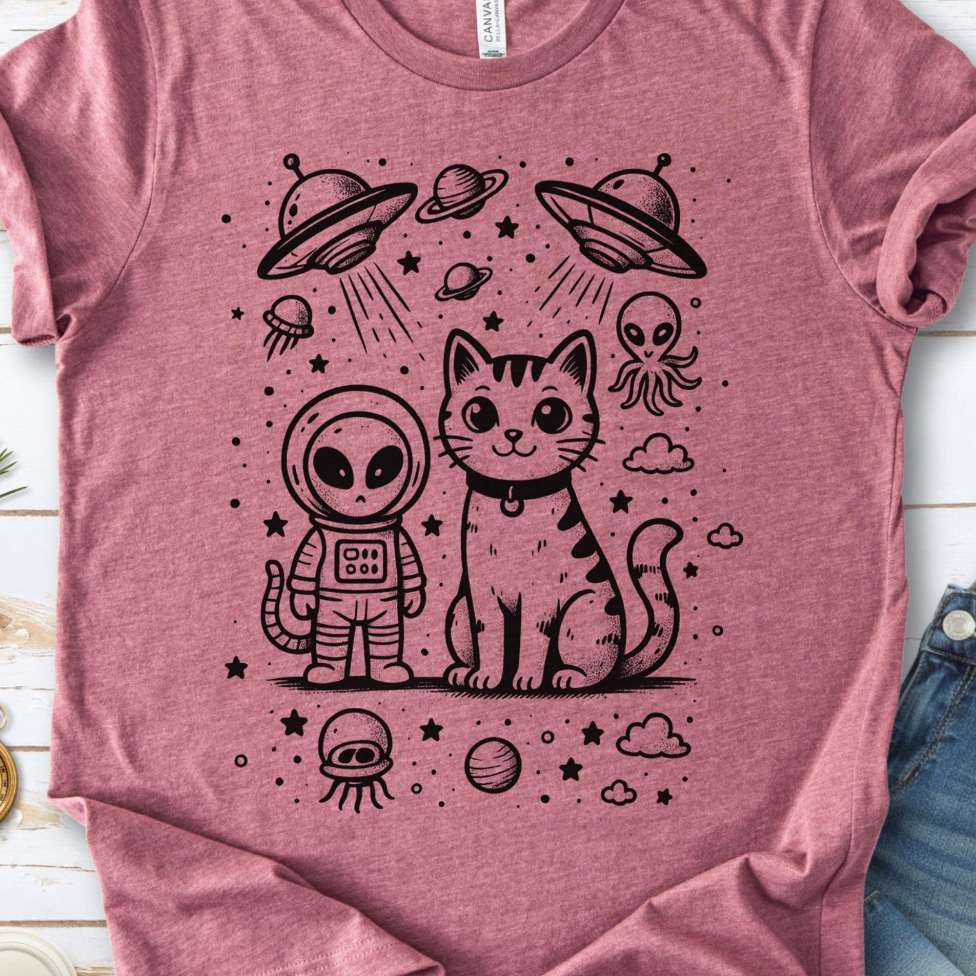 Alien & Cat Cosmic Buddies T-Shirt