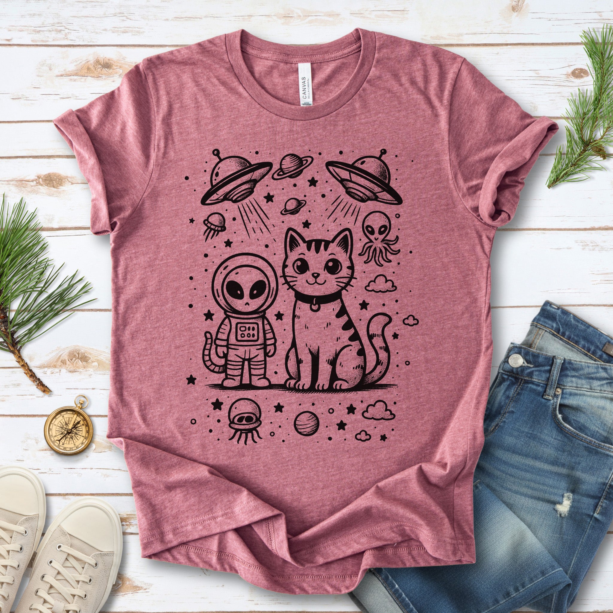 Alien & Cat Cosmic Buddies T-Shirt