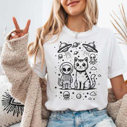 Alien & Cat Cosmic Buddies T-Shirt