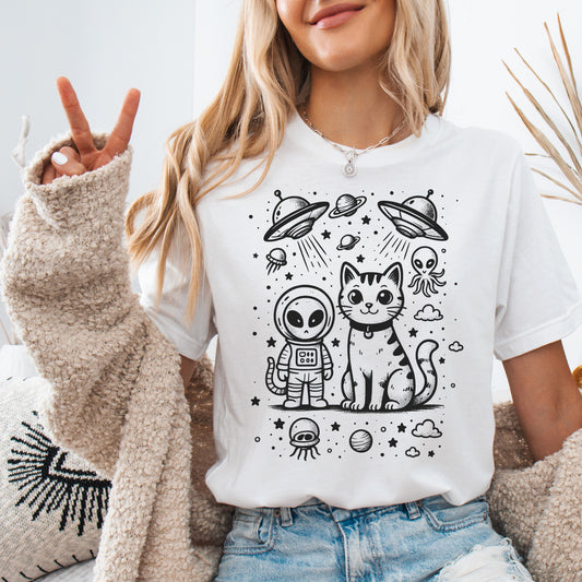 Alien & Cat Cosmic Buddies T-Shirt