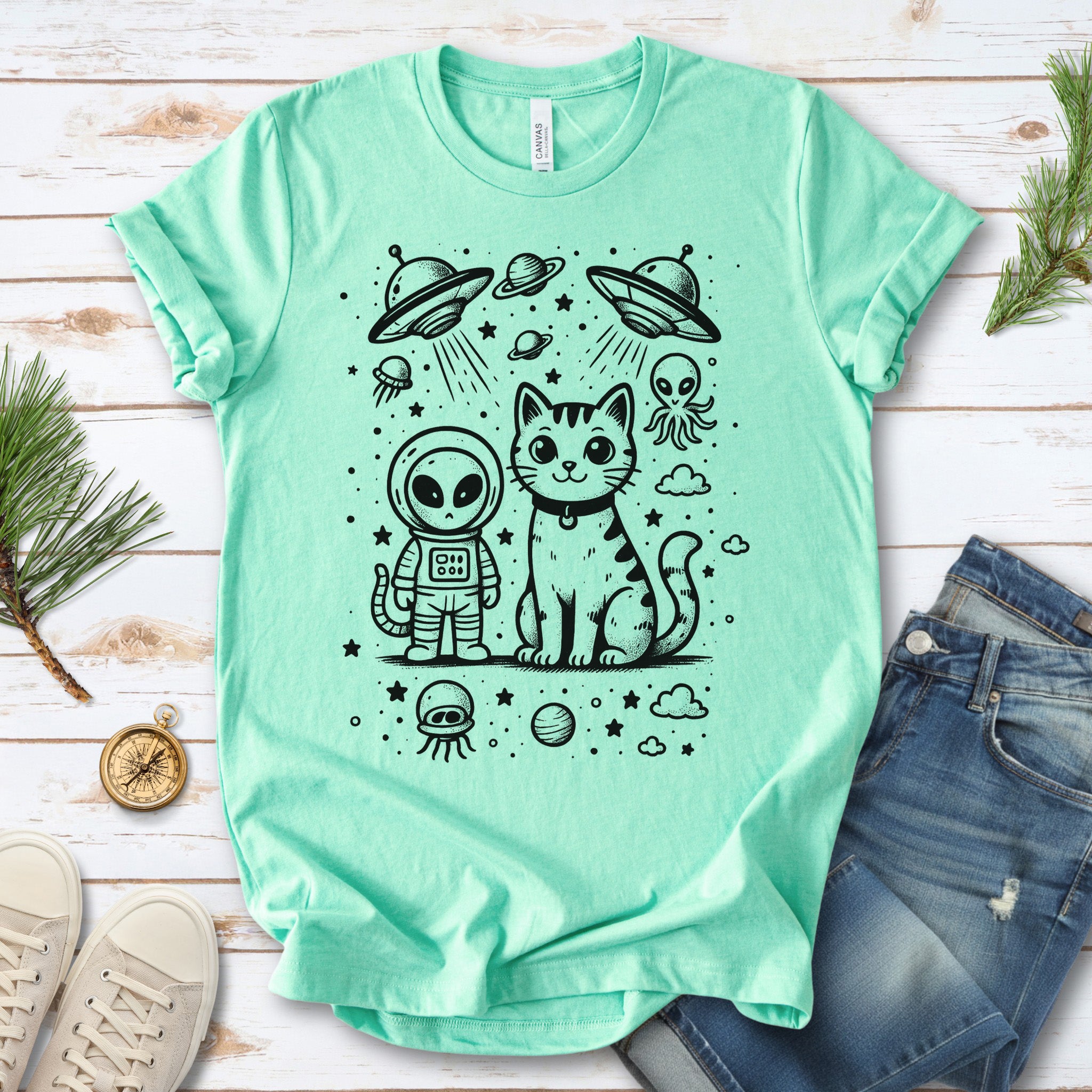 Alien & Cat Cosmic Buddies T-Shirt