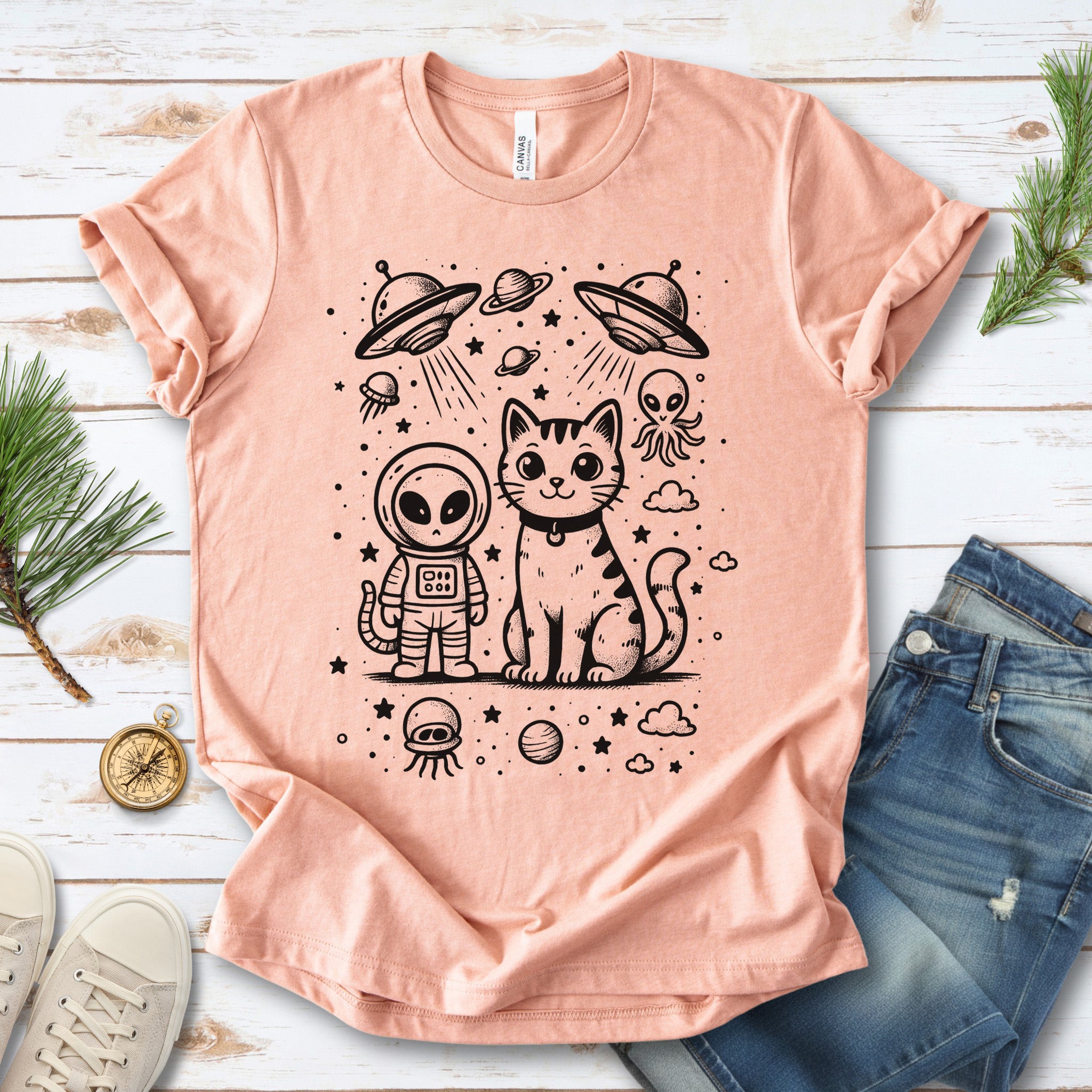 Alien & Cat Cosmic Buddies T-Shirt