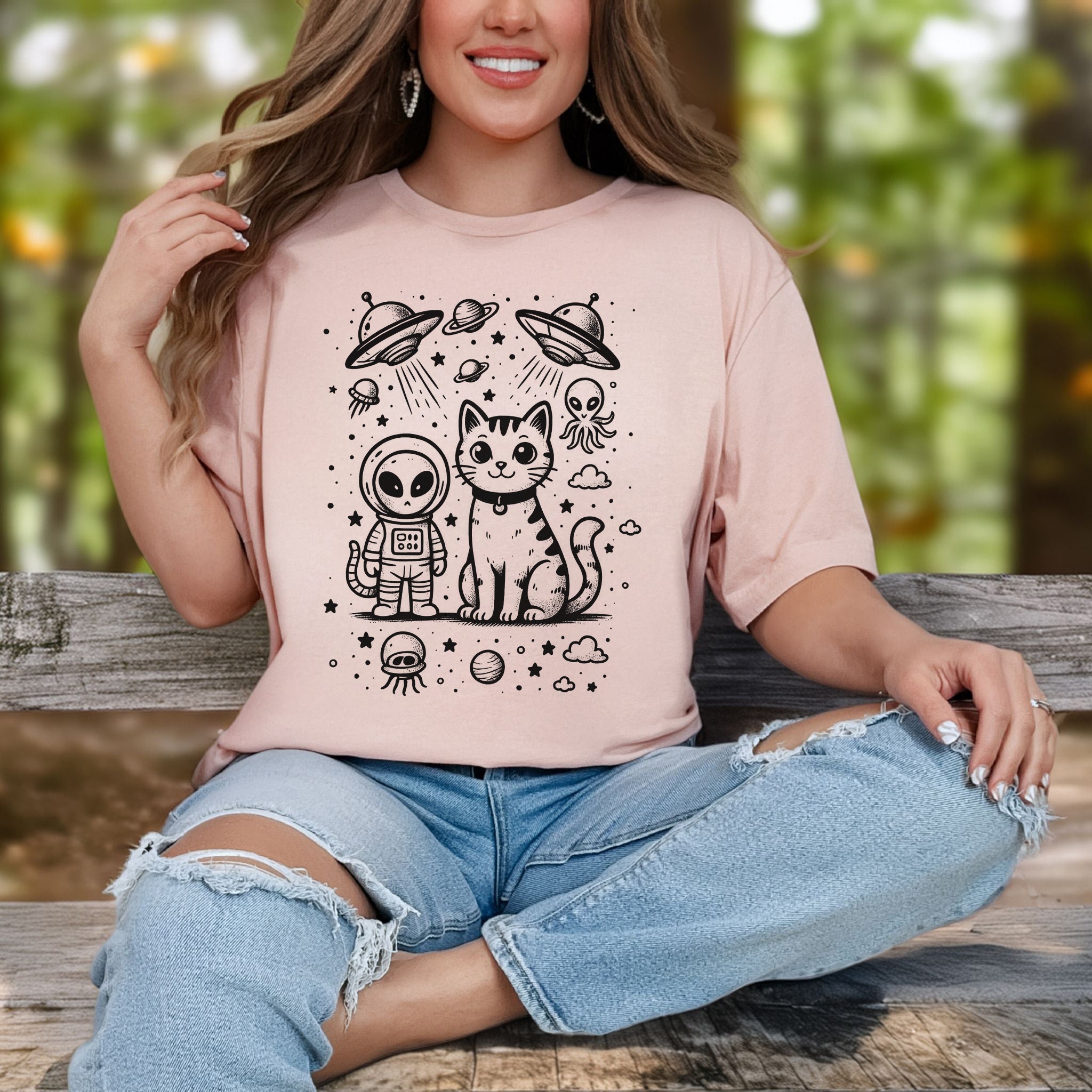 Alien & Cat Cosmic Buddies T-Shirt