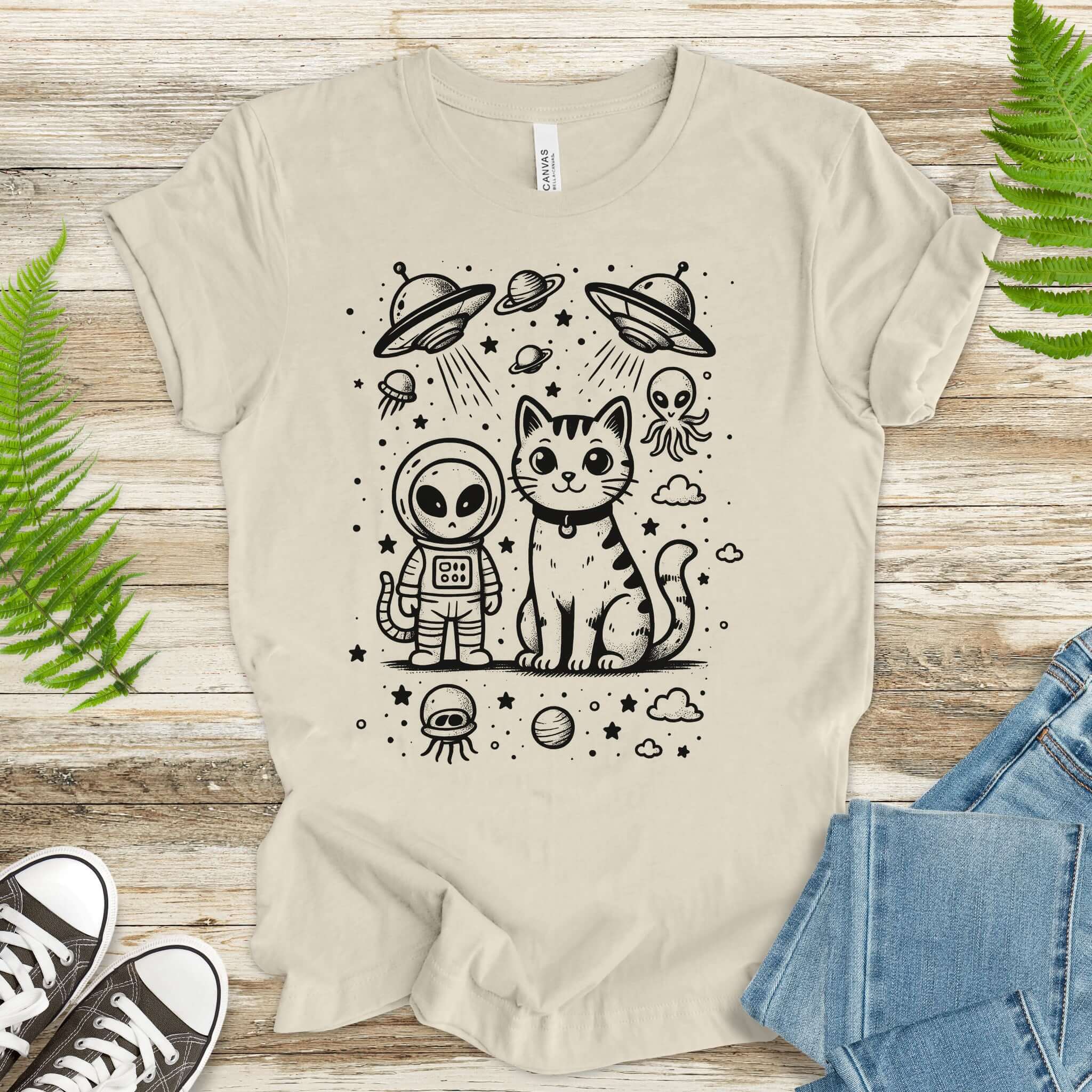 Alien & Cat Cosmic Buddies T-Shirt