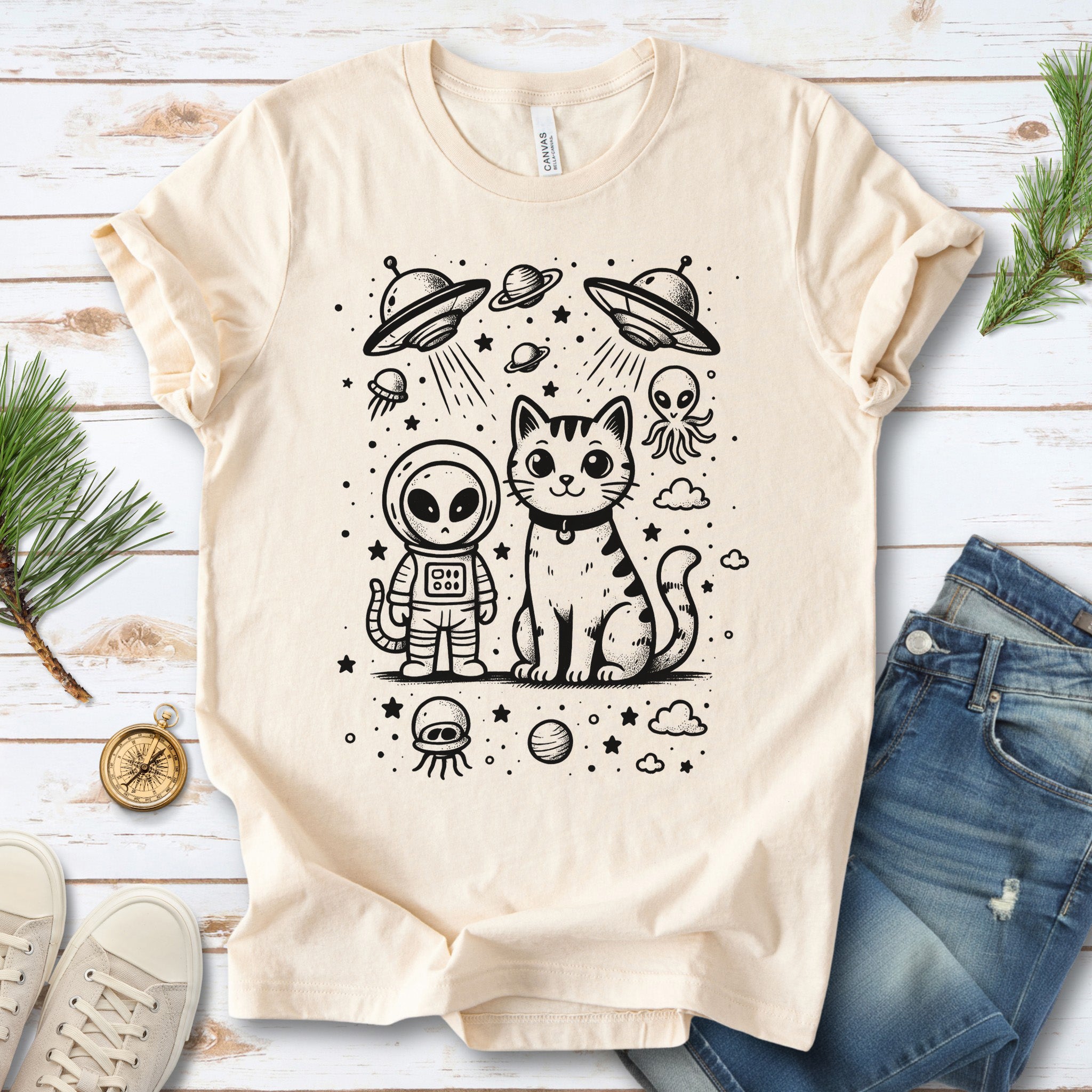 Alien & Cat Cosmic Buddies T-Shirt
