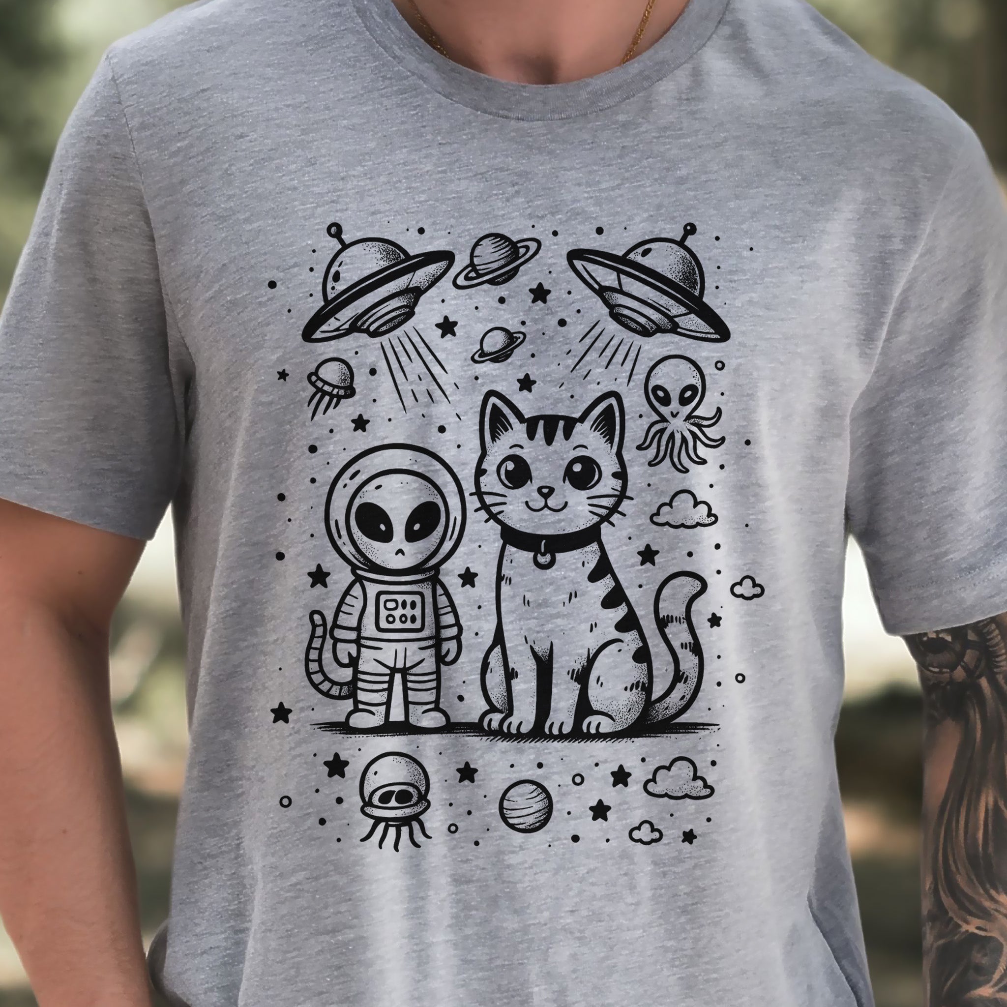 Alien & Cat Cosmic Buddies T-Shirt