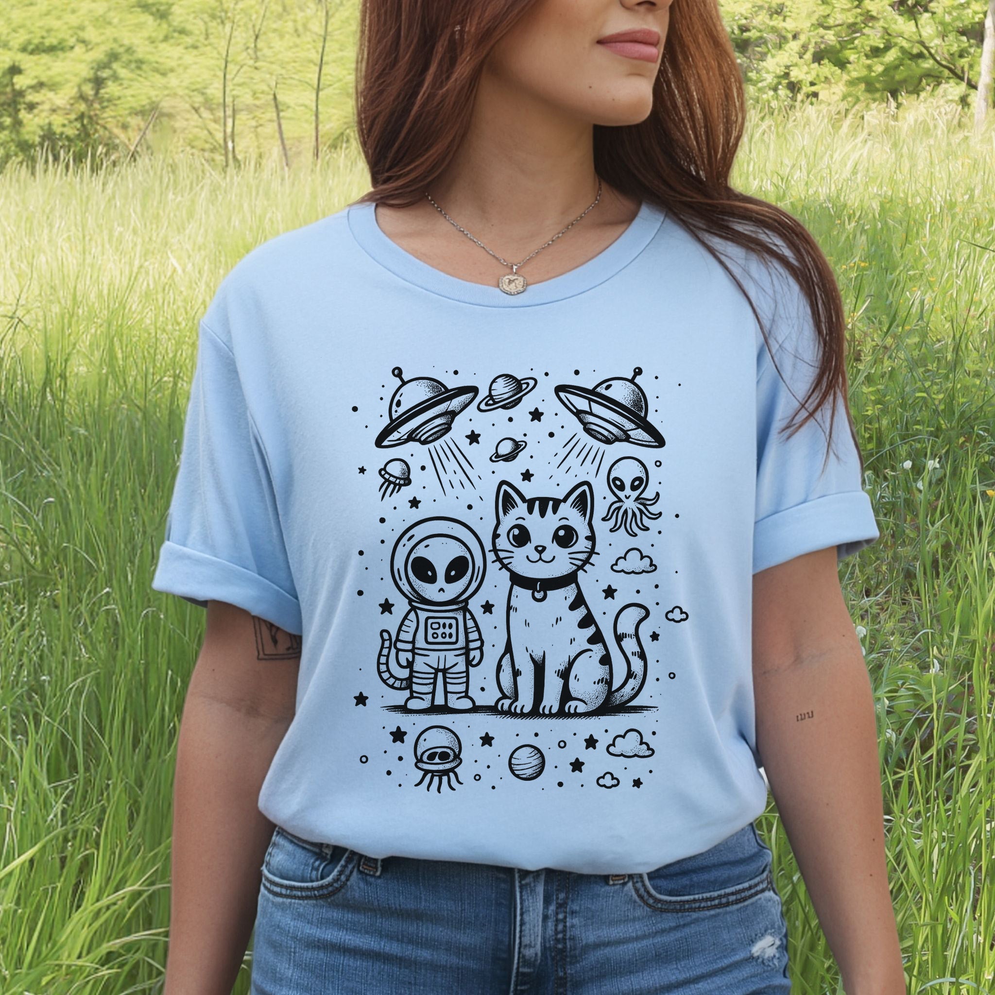 Alien & Cat Cosmic Buddies T-Shirt