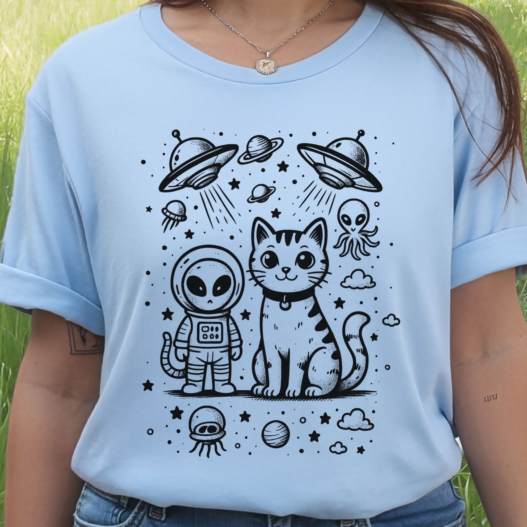Alien & Cat Cosmic Buddies T-Shirt