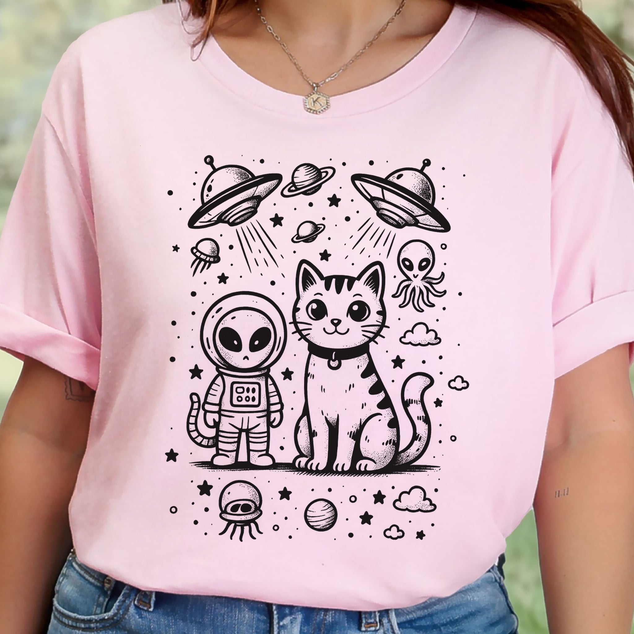 Alien & Cat Cosmic Buddies T-Shirt