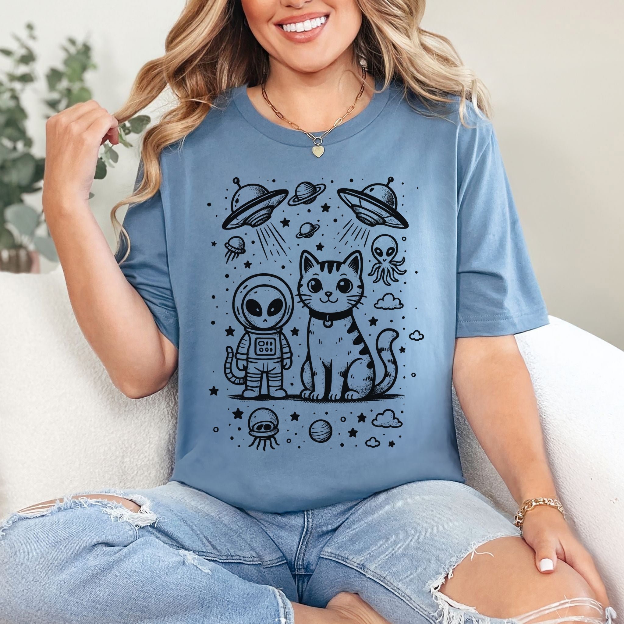 Alien & Cat Cosmic Buddies T-Shirt