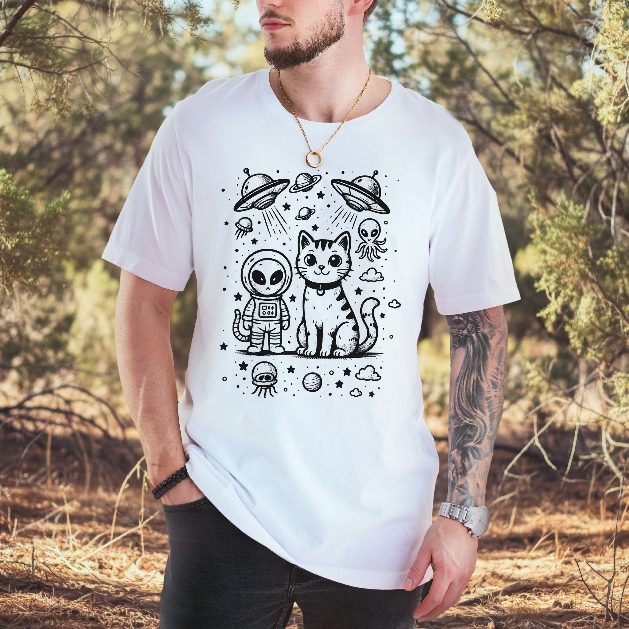 Alien & Cat Cosmic Buddies T-Shirt