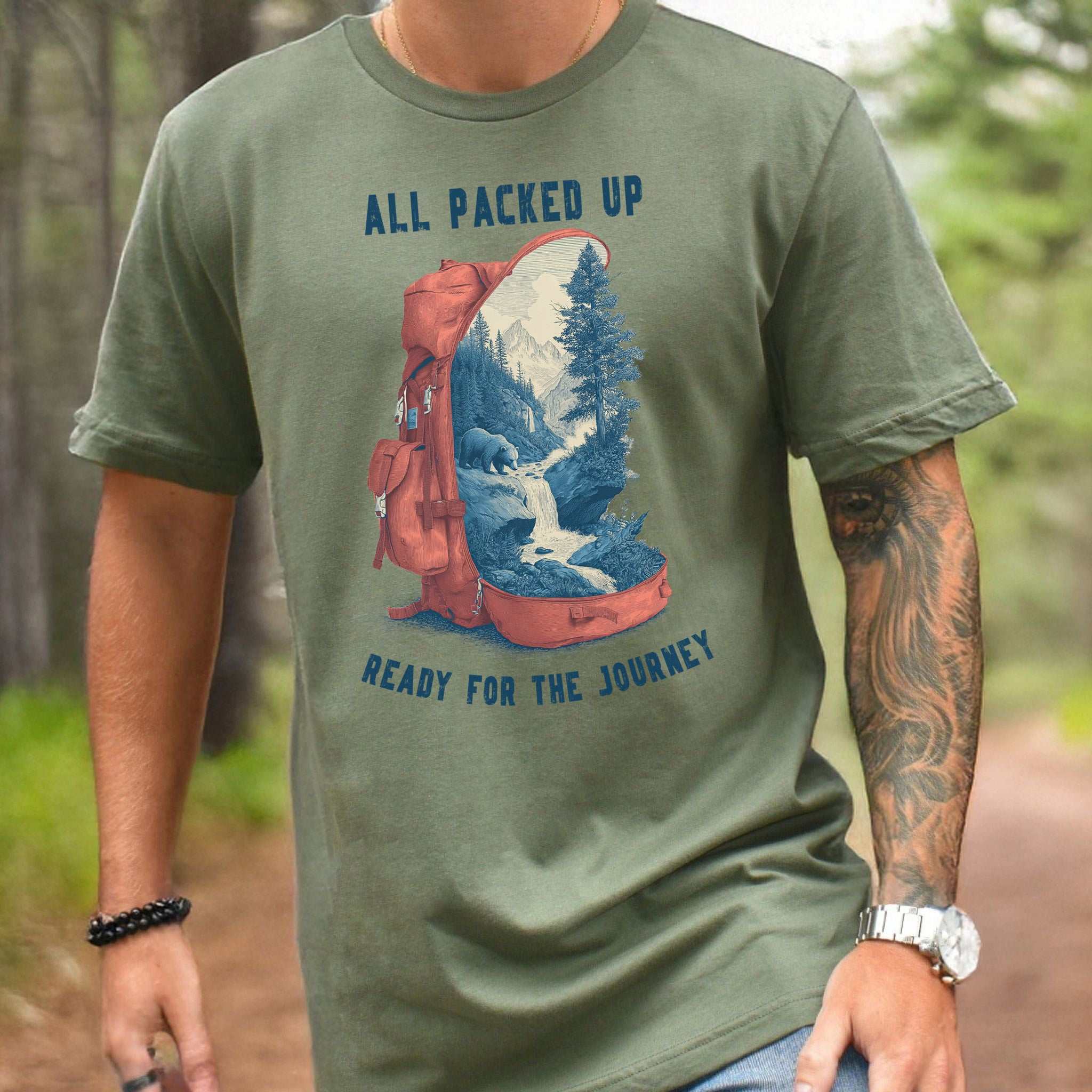 All Packed Up T-Shirt – Retro Backpack Adventure Wilderness Tee
