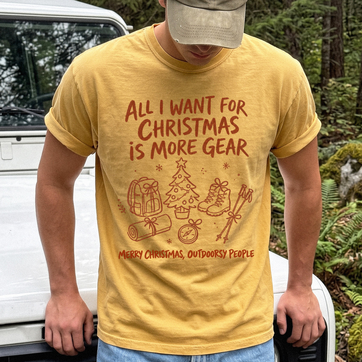 All I Want for Christmas Is More Gear Comfort Colors Shirt – Outdoorsy Holiday Tee