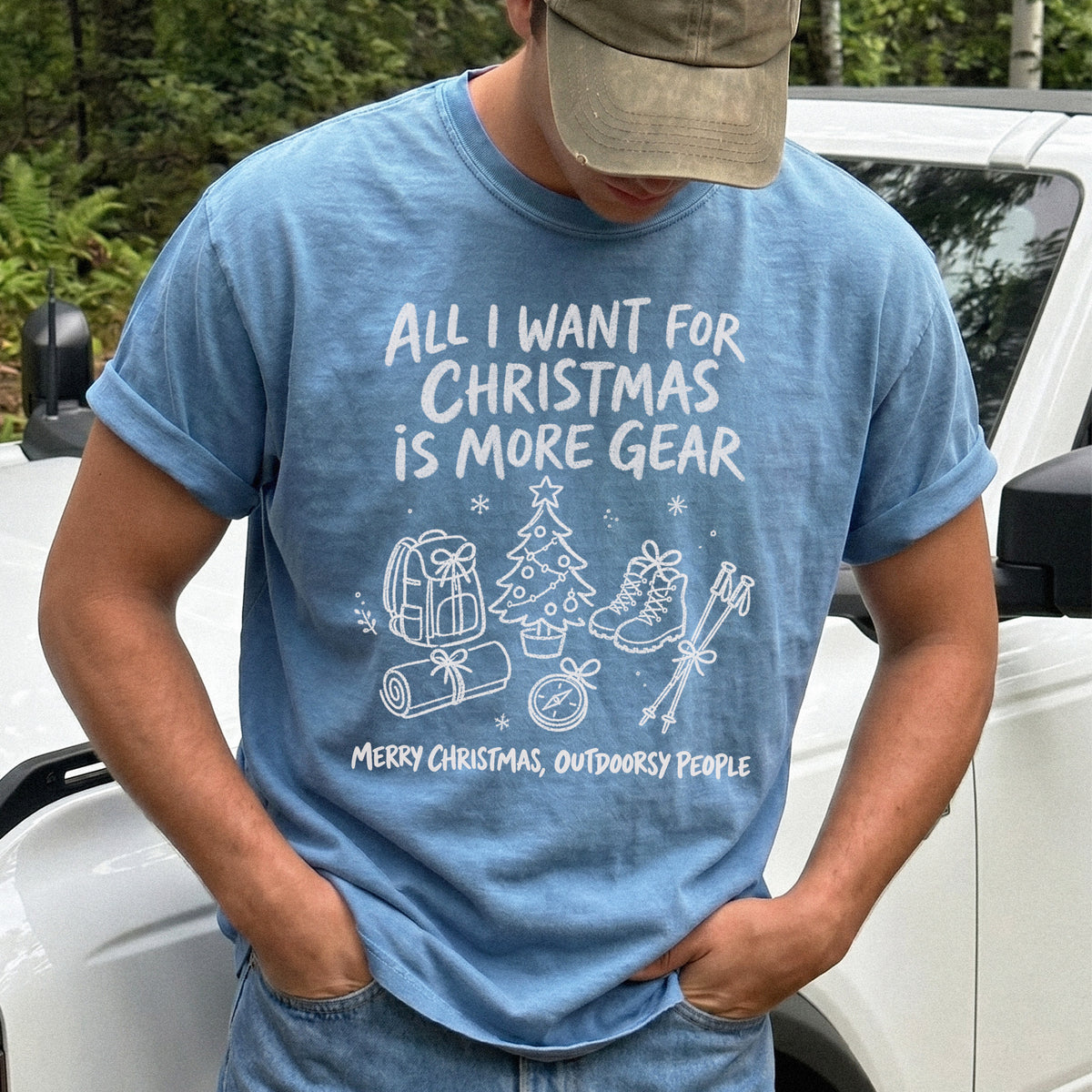 All I Want for Christmas Is More Gear Comfort Colors Shirt – Outdoorsy Holiday Tee