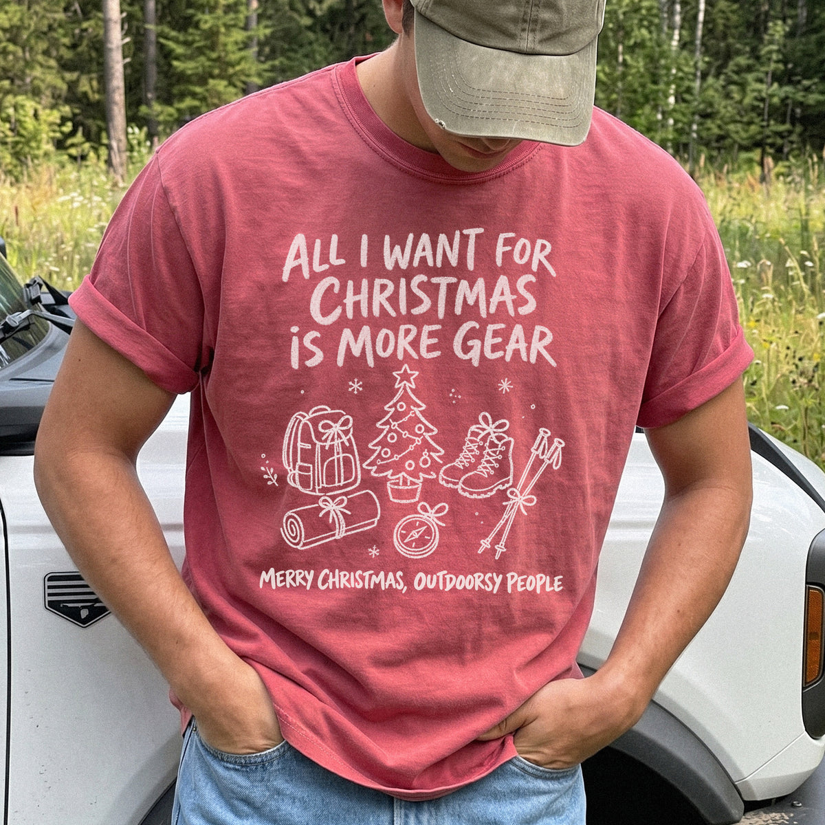 All I Want for Christmas Is More Gear Comfort Colors Shirt – Outdoorsy Holiday Tee
