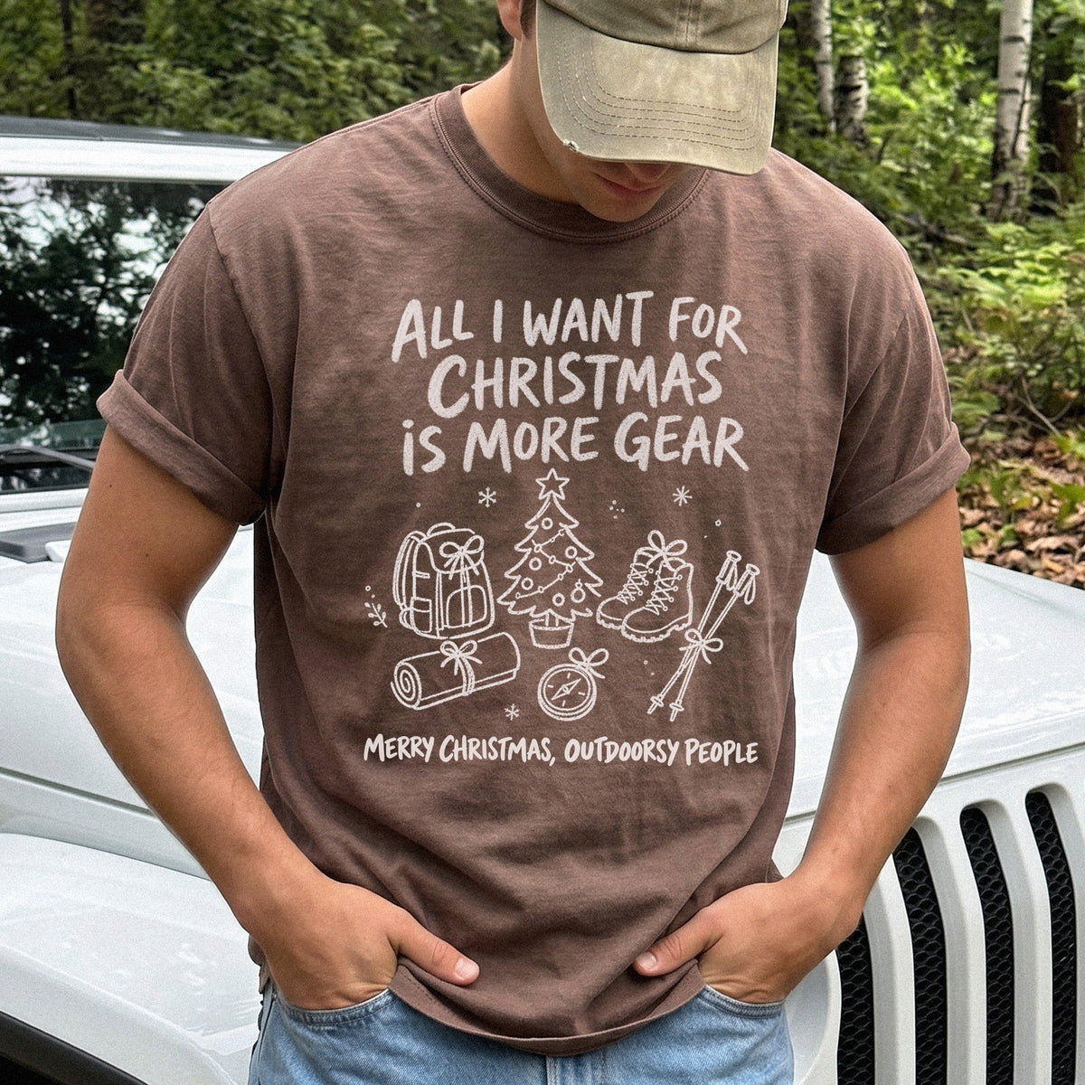 All I Want for Christmas Is More Gear Comfort Colors Shirt – Outdoorsy Holiday Tee