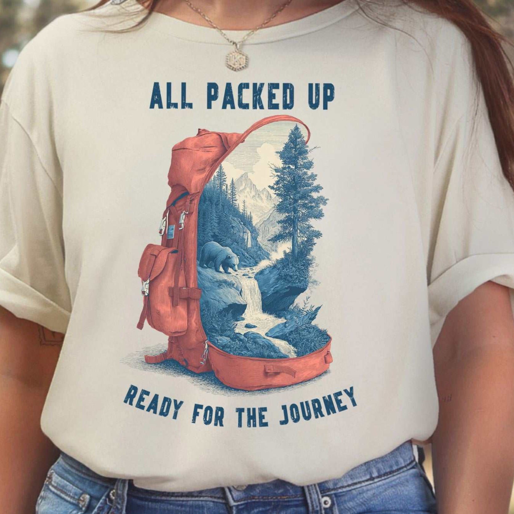 All Packed Up T-Shirt – Retro Backpack Adventure Wilderness Tee