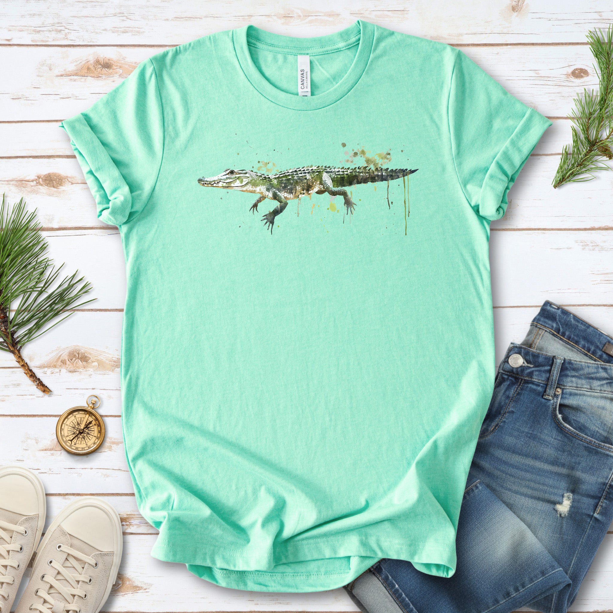 Watercolor Alligator T-Shirt – Vintage Swamp Life Florida Gator Tee