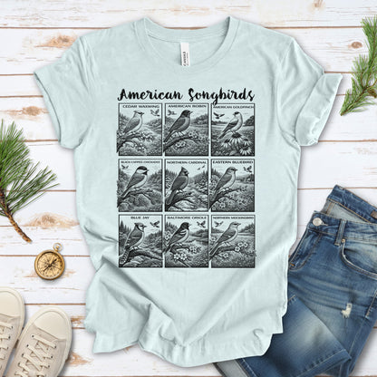 American Songbirds Vintage Nature Illustration T-Shirt