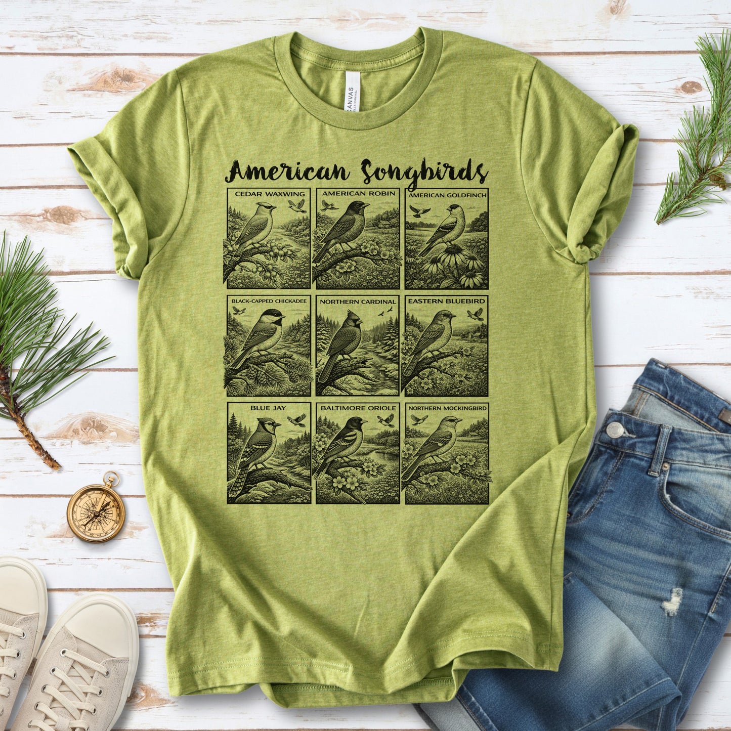 American Songbirds Vintage Nature Illustration T-Shirt