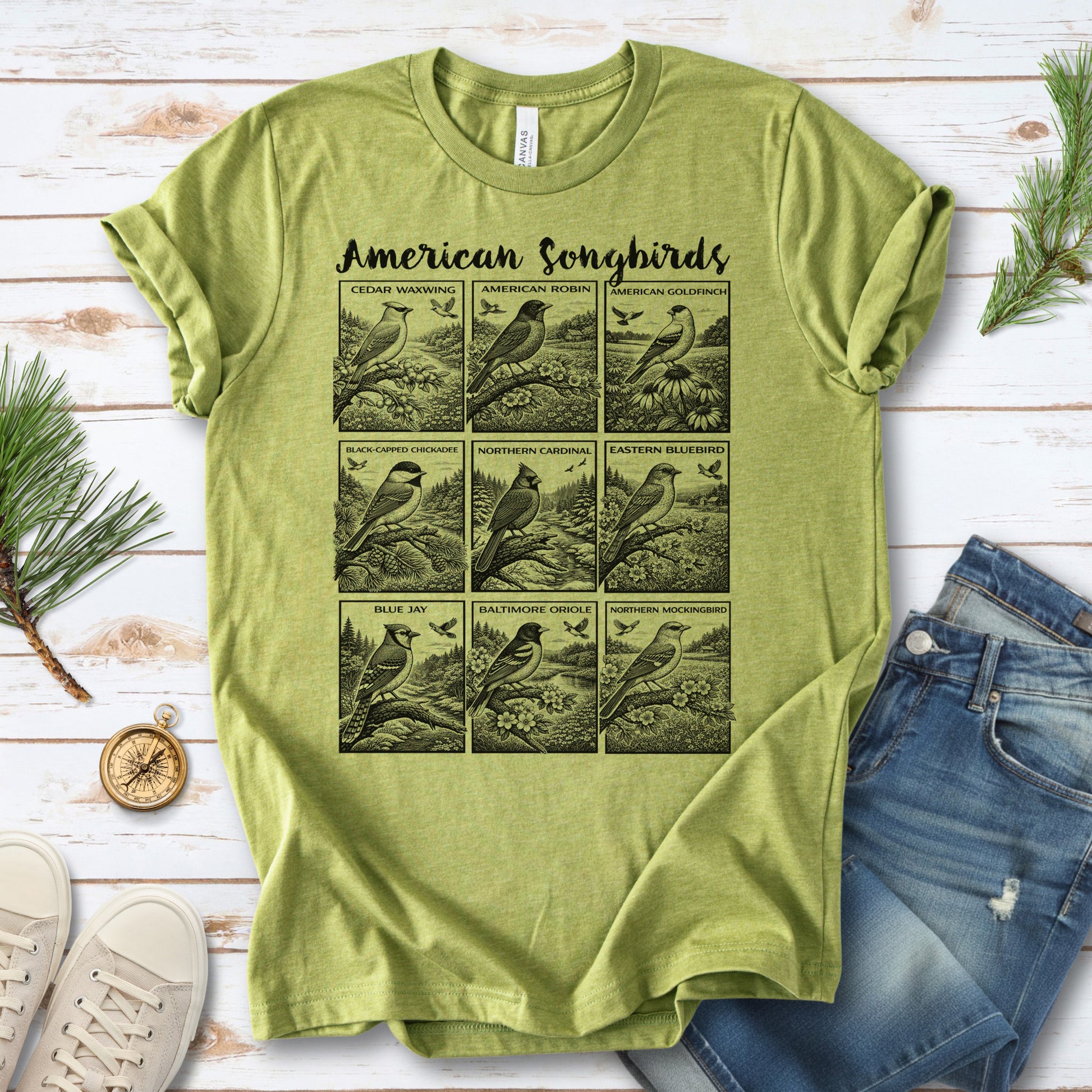 American Songbirds Vintage Nature Illustration T-Shirt