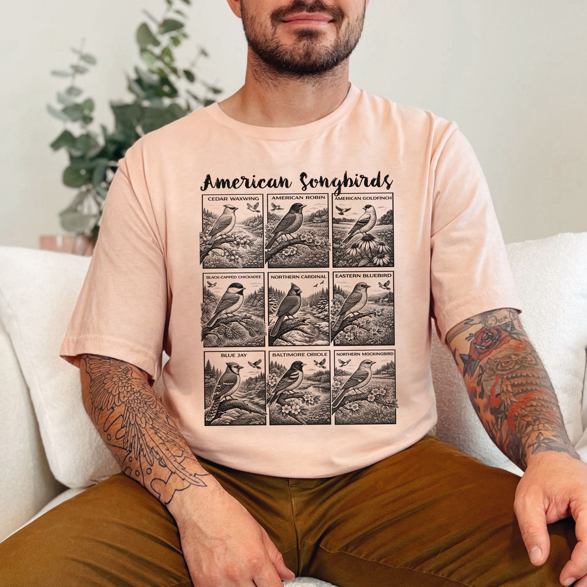 American Songbirds Vintage Nature Illustration T-Shirt
