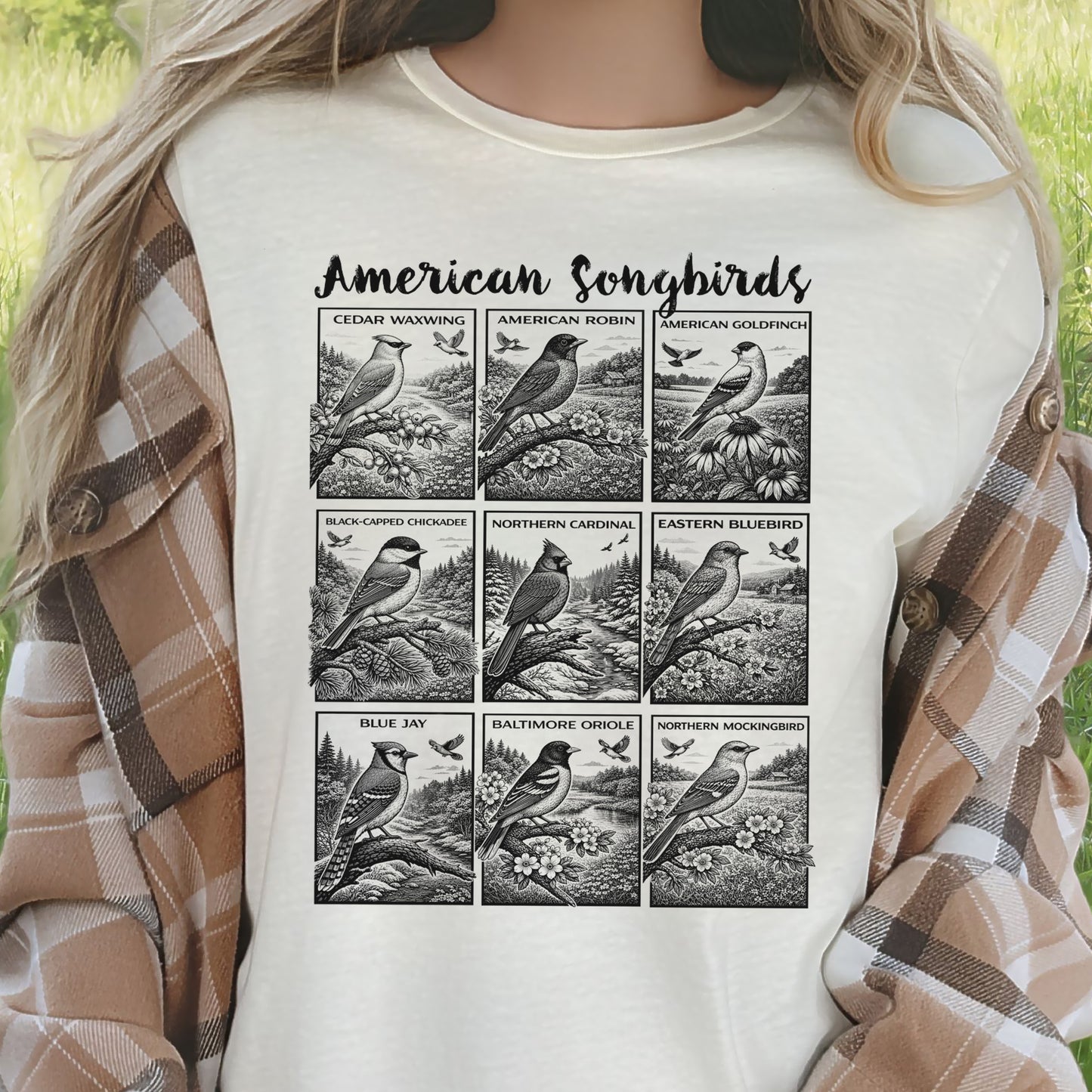 American Songbirds Vintage Nature Illustration T-Shirt