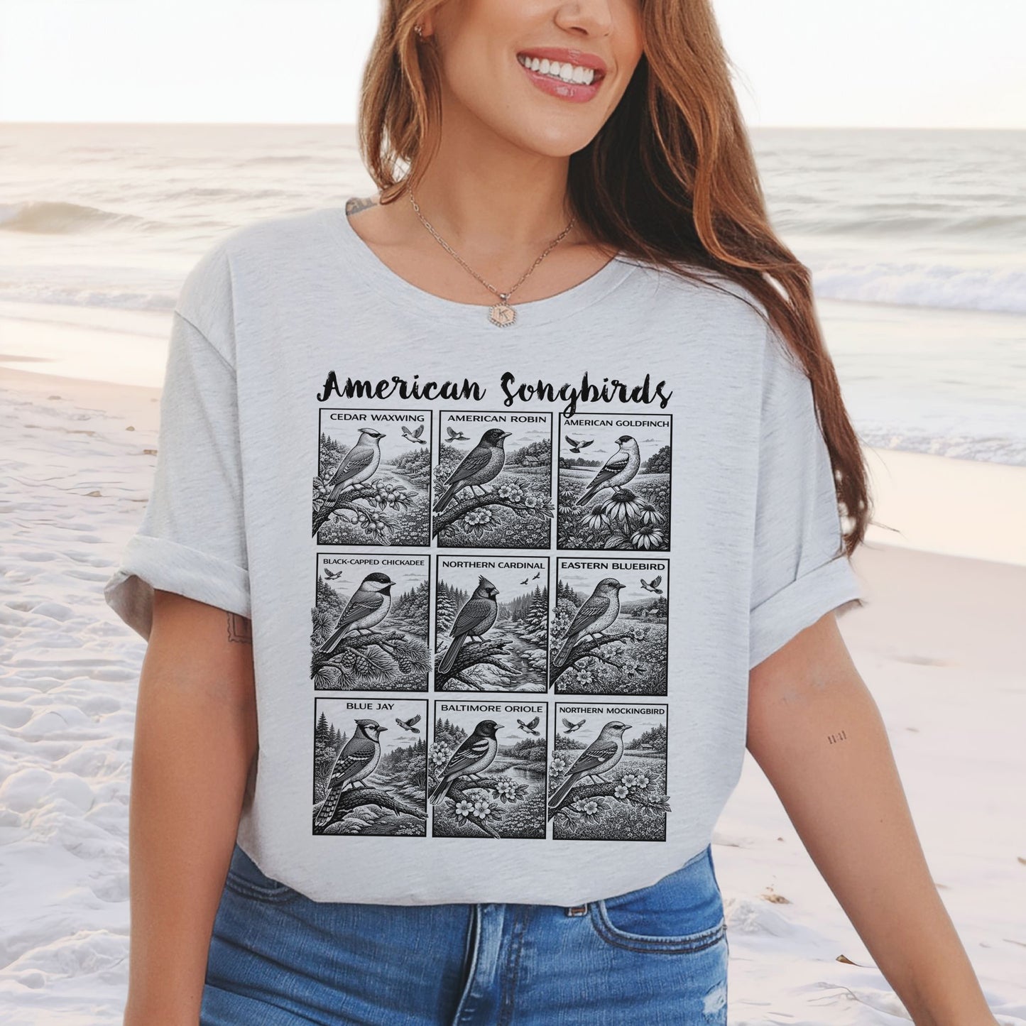 American Songbirds Vintage Nature Illustration T-Shirt