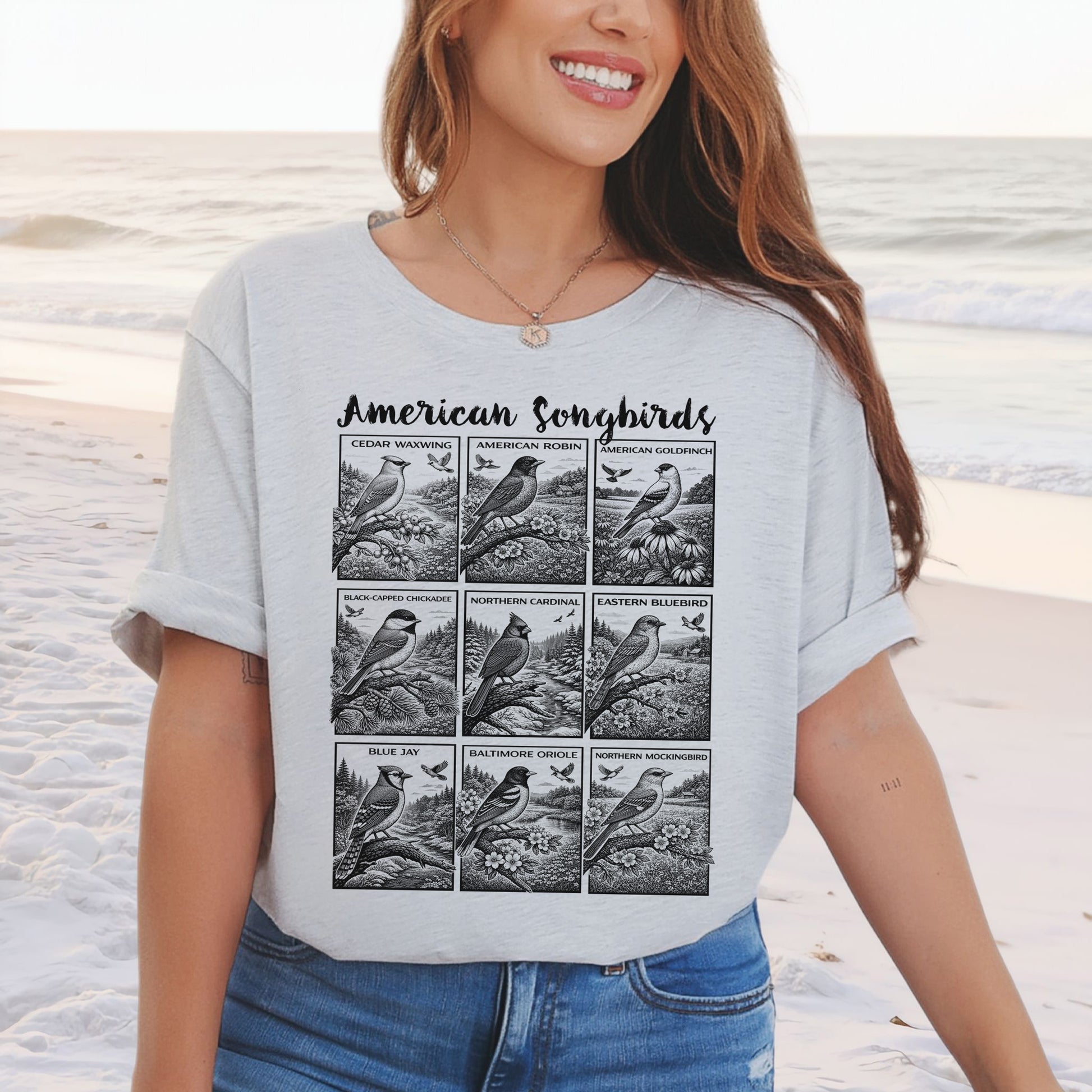 American Songbirds Vintage Nature Illustration T-Shirt