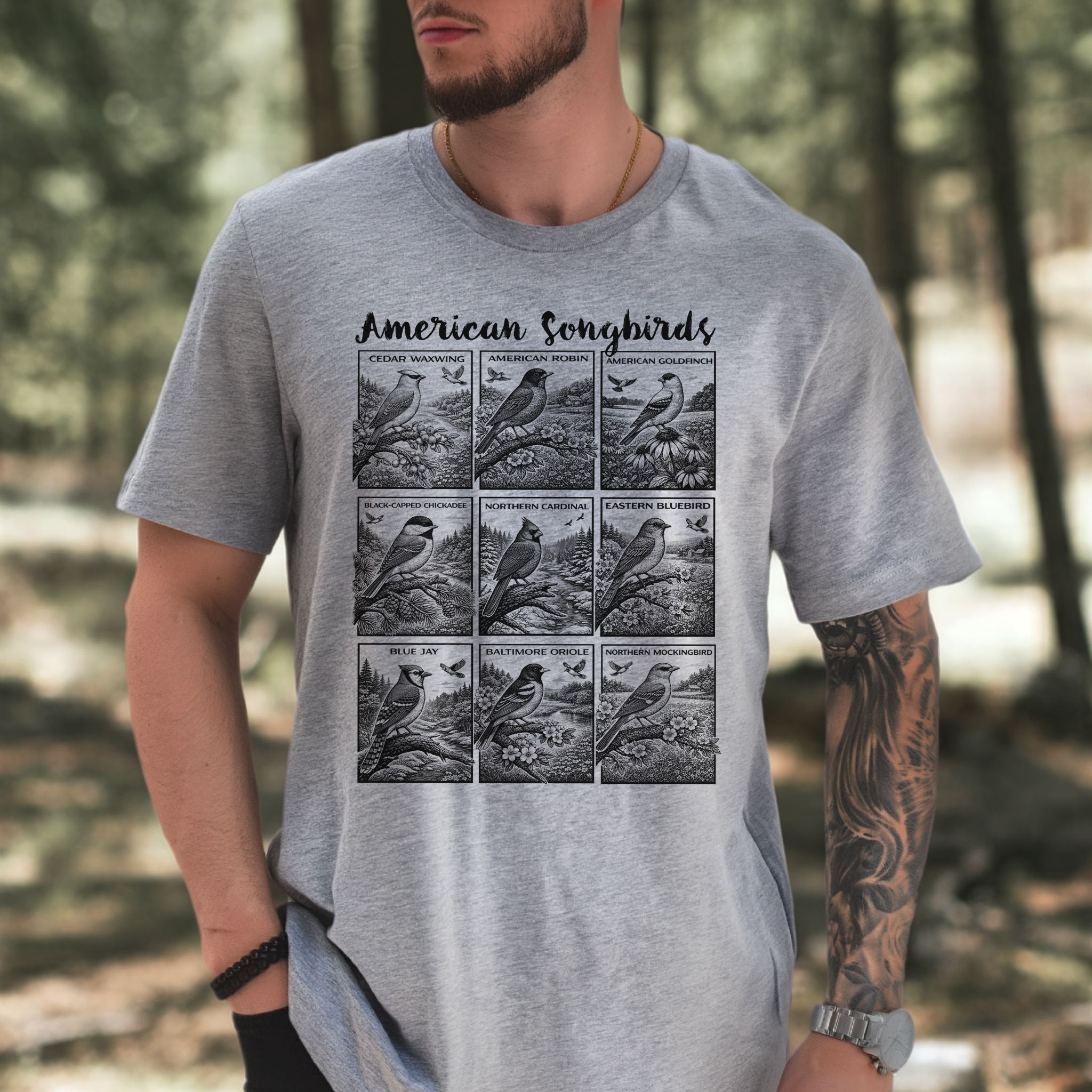 American Songbirds Vintage Nature Illustration T-Shirt