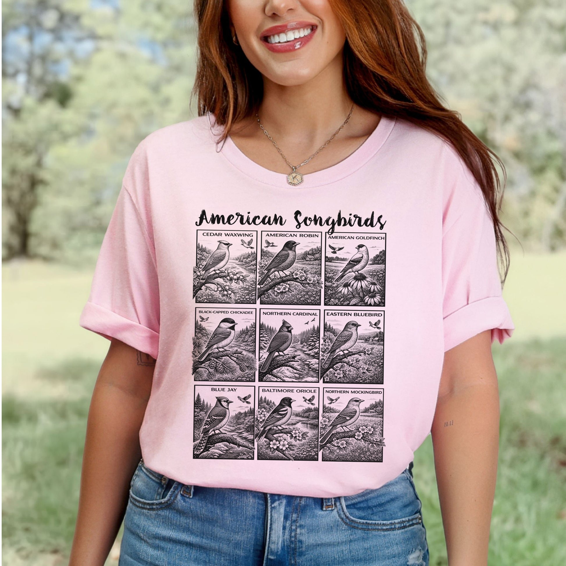 American Songbirds Vintage Nature Illustration T-Shirt