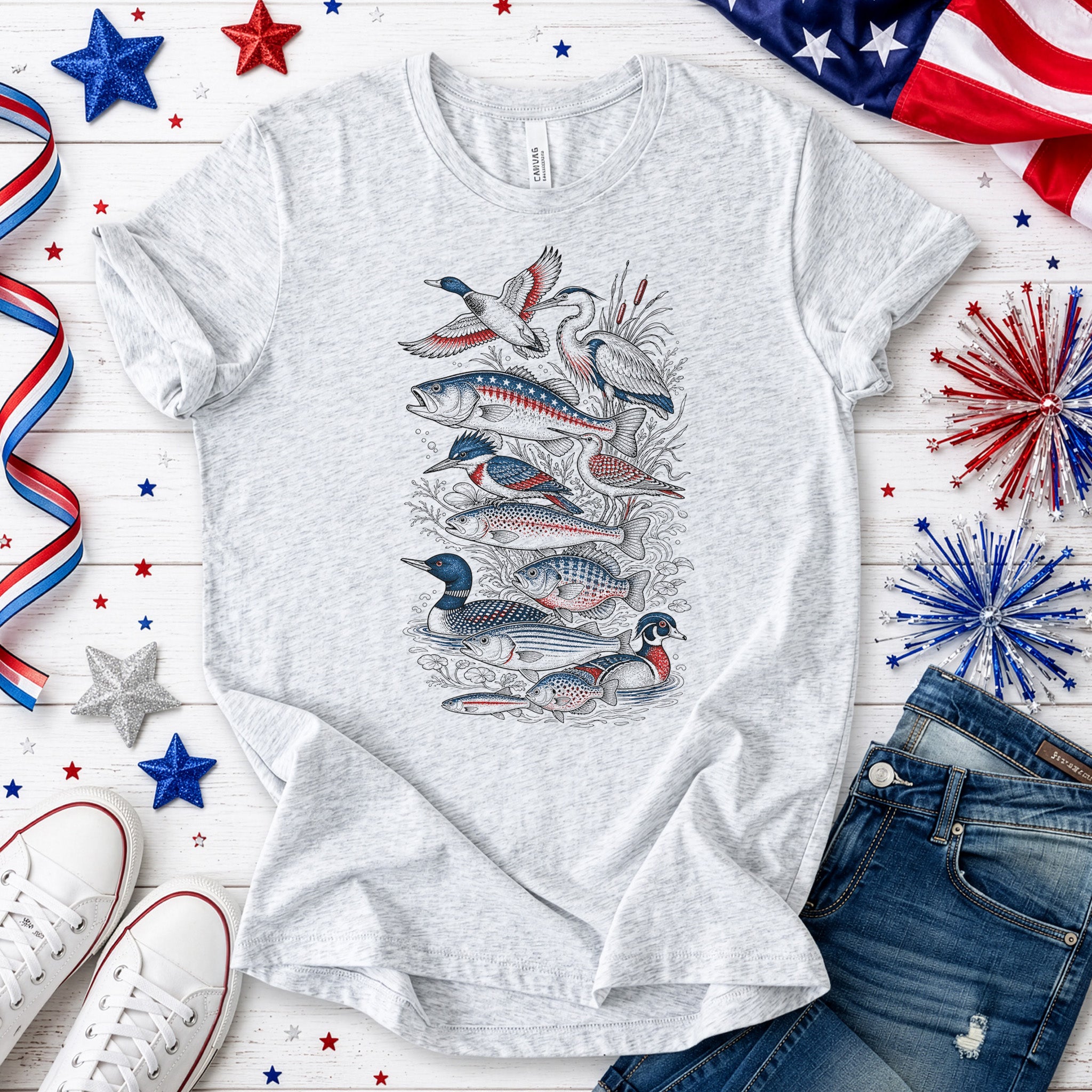 American Waters 250th Anniversary Patriotic Fish & Bird T-Shirt