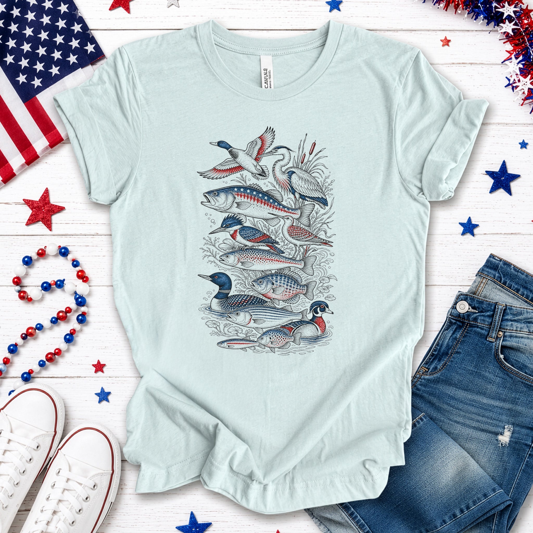 American Waters 250th Anniversary Patriotic Fish & Bird T-Shirt