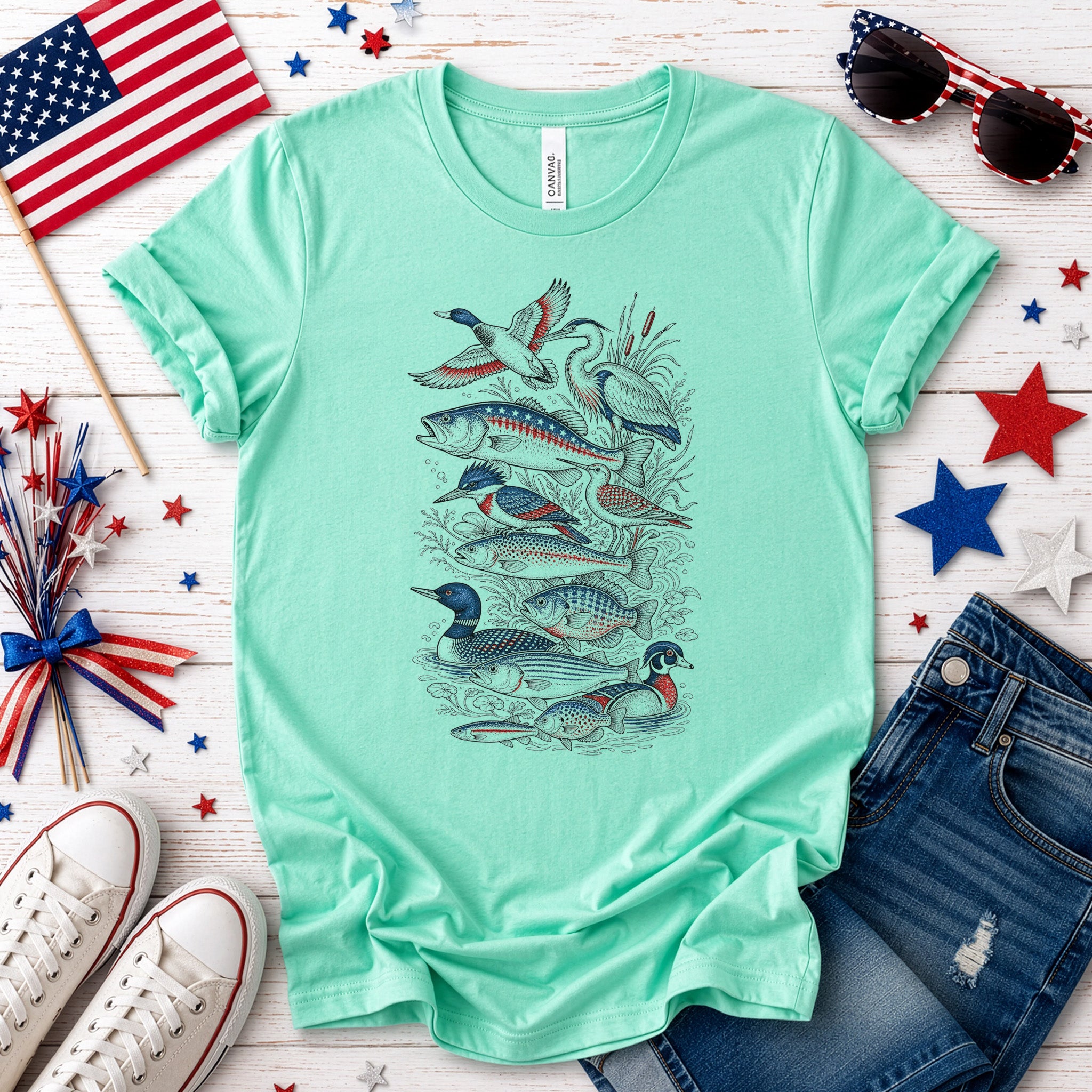 American Waters 250th Anniversary Patriotic Fish & Bird T-Shirt