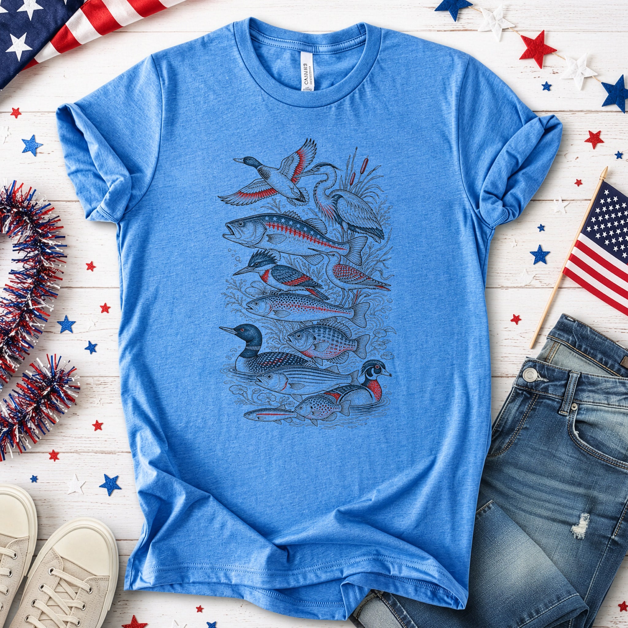 American Waters 250th Anniversary Patriotic Fish & Bird T-Shirt