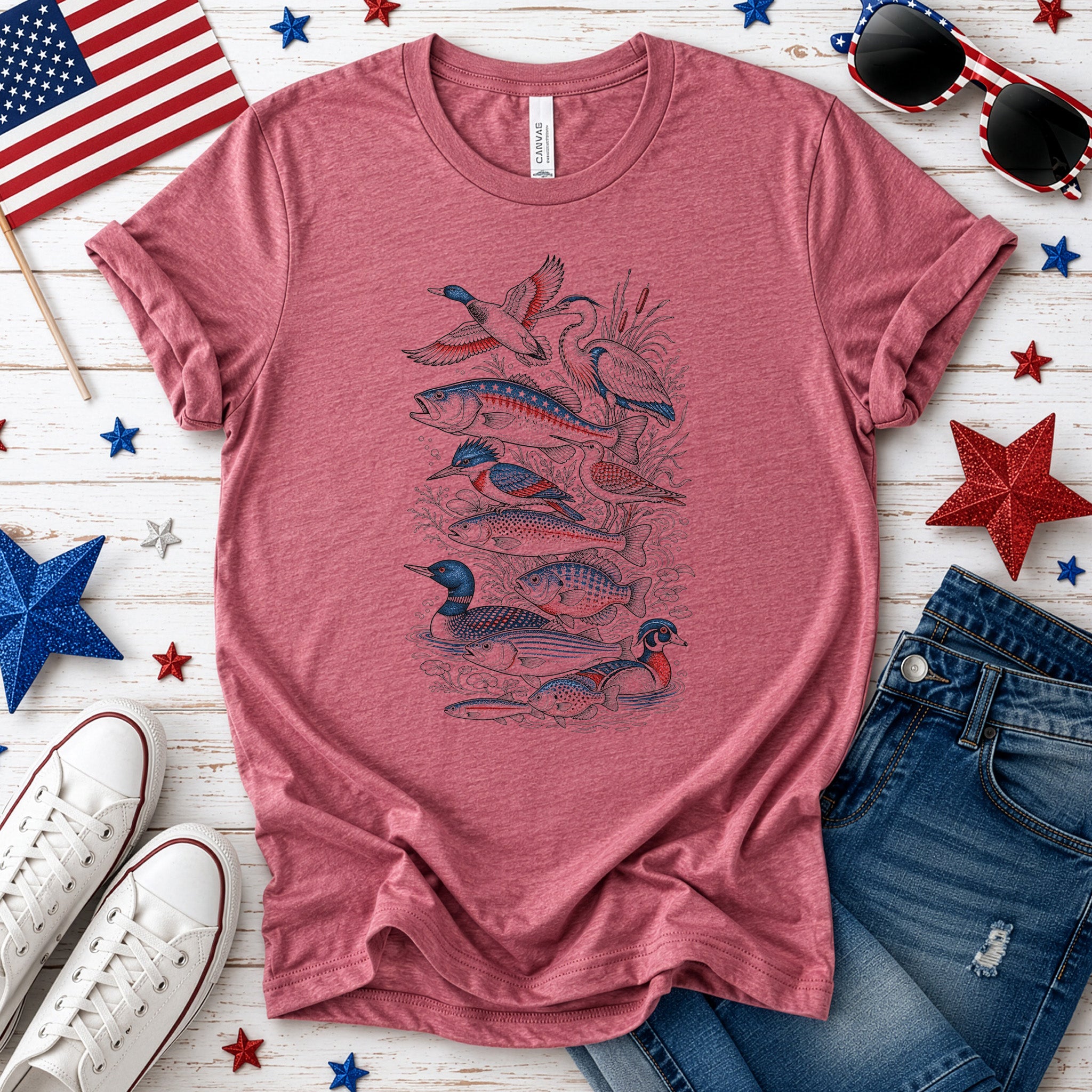 American Waters 250th Anniversary Patriotic Fish & Bird T-Shirt
