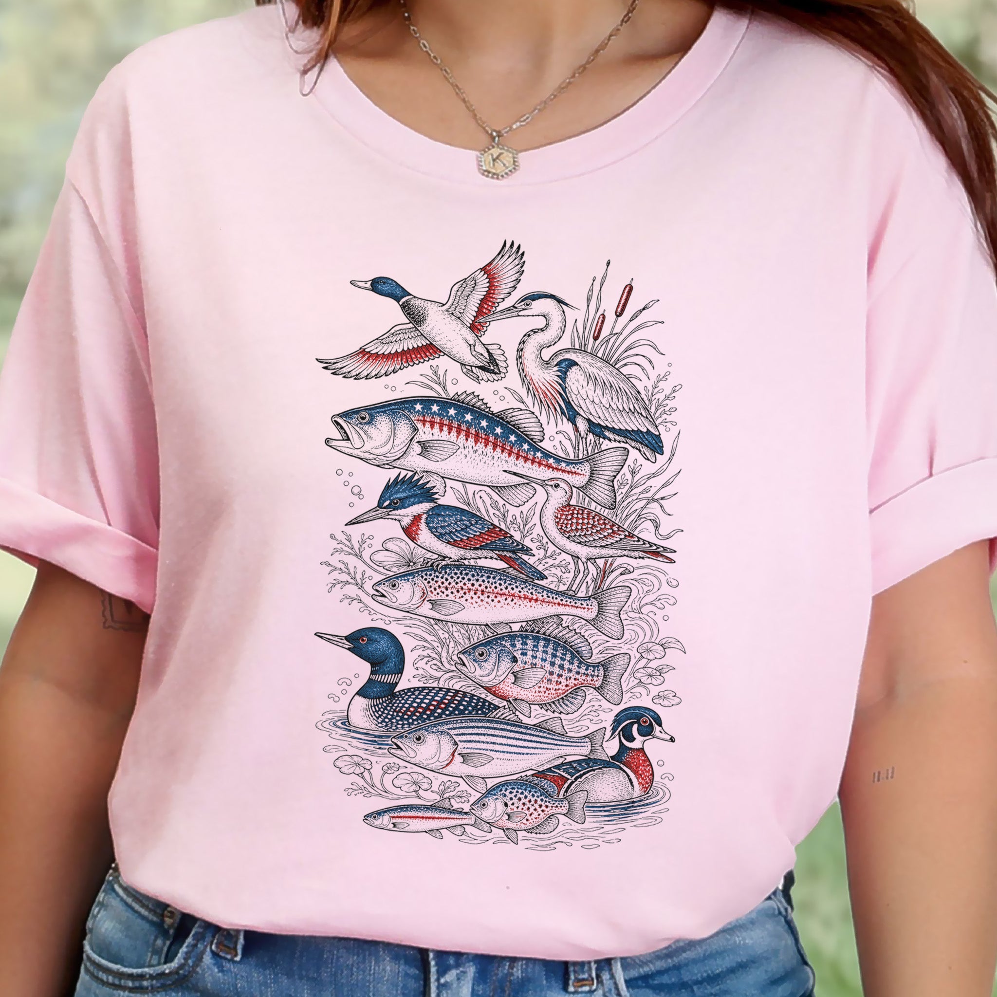 American Waters 250th Anniversary Patriotic Fish & Bird T-Shirt