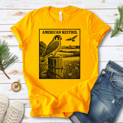 American Kestrel Vintage Raptor Illustration Birdwatching T-Shirt