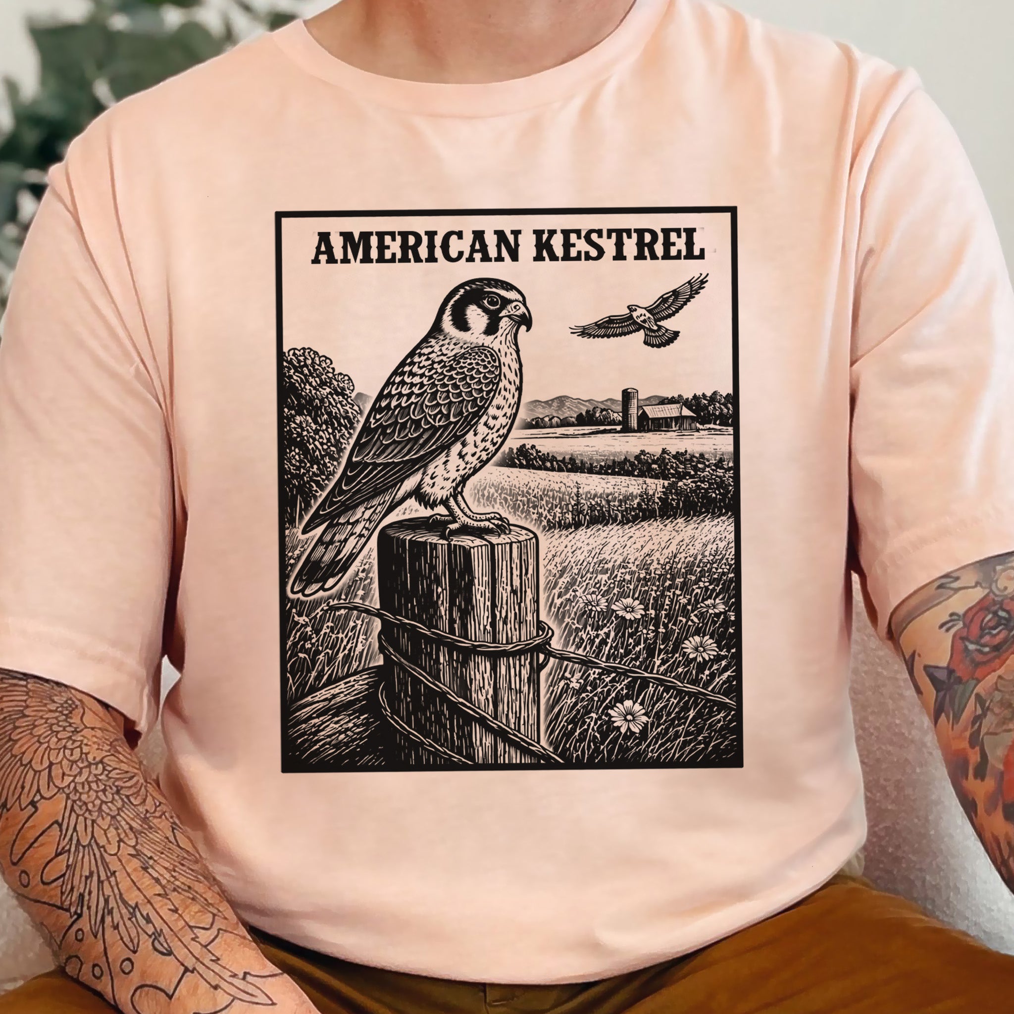 American Kestrel Vintage Raptor Illustration Birdwatching T-Shirt