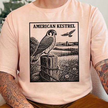 American Kestrel Vintage Raptor Illustration Birdwatching T-Shirt