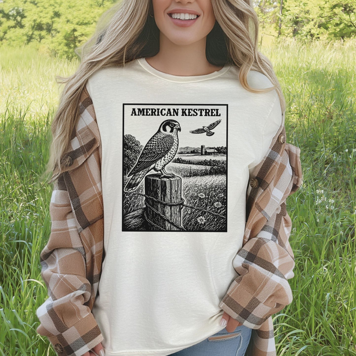 American Kestrel Vintage Raptor Illustration Birdwatching T-Shirt