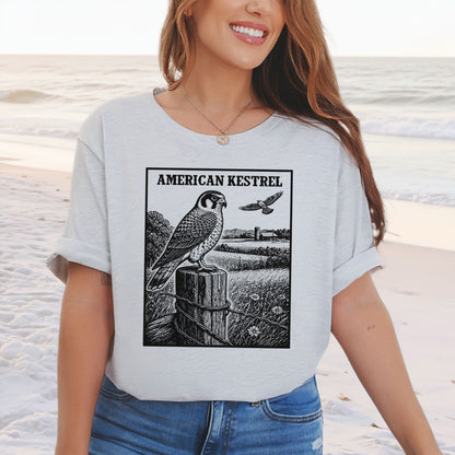 American Kestrel Vintage Raptor Illustration Birdwatching T-Shirt