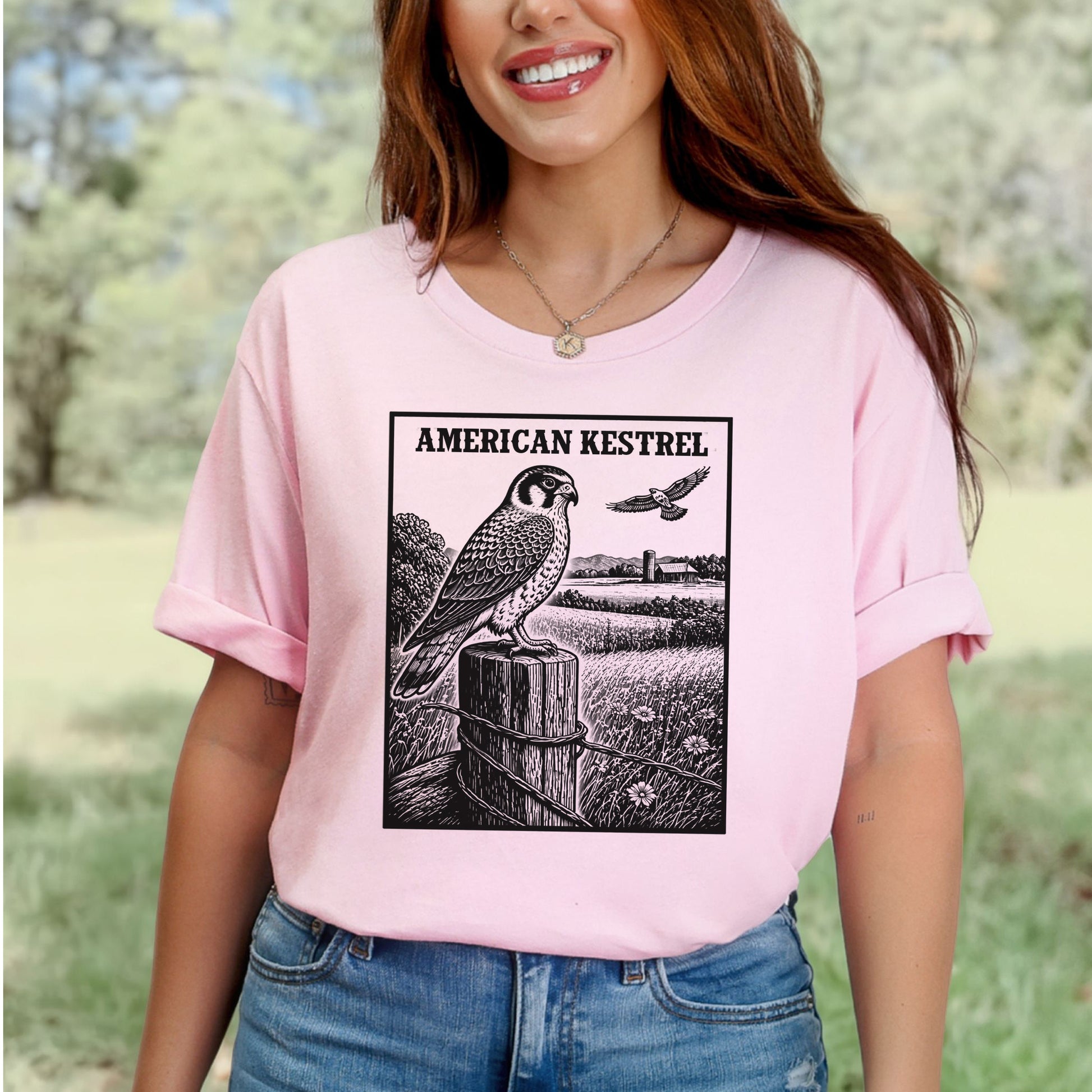 American Kestrel Vintage Raptor Illustration Birdwatching T-Shirt