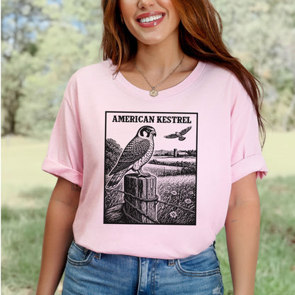 American Kestrel Vintage Raptor Illustration Birdwatching T-Shirt