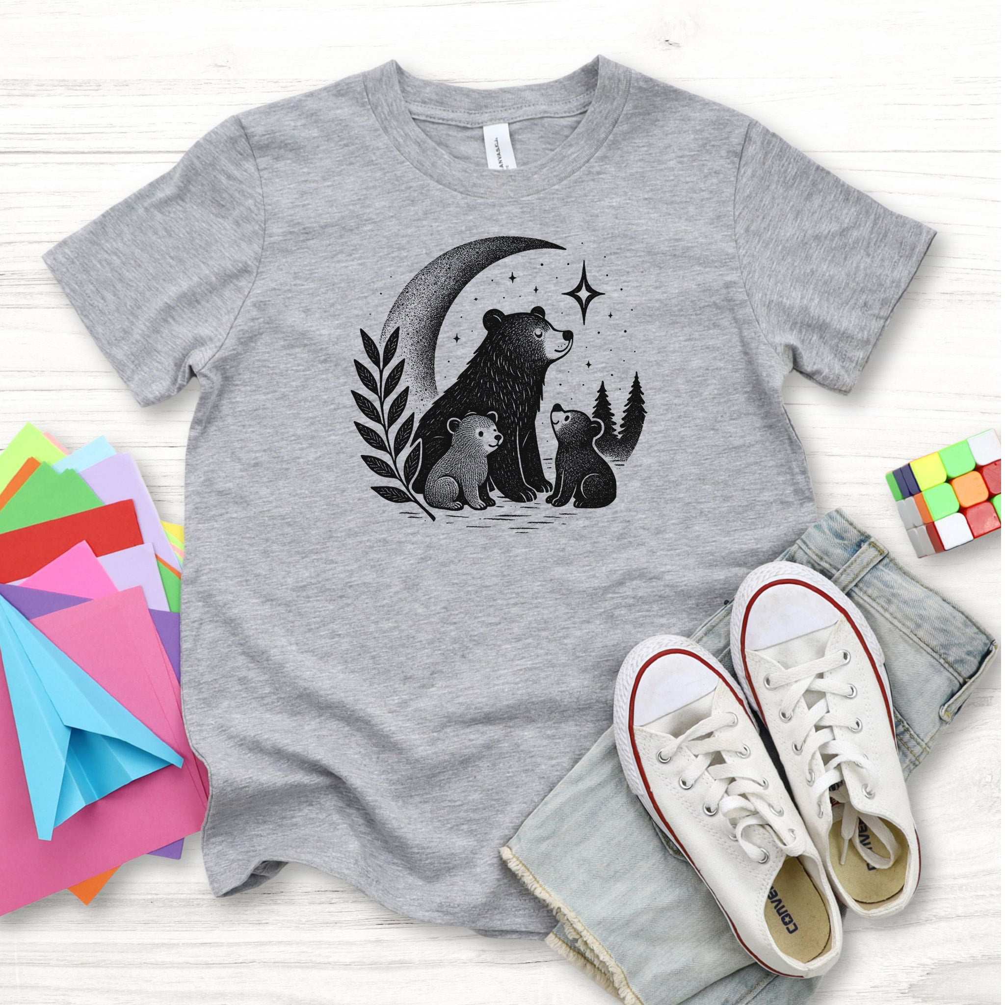 Mother Bear & Cubs Moonlight – Sweet Nature Family Youth Tee