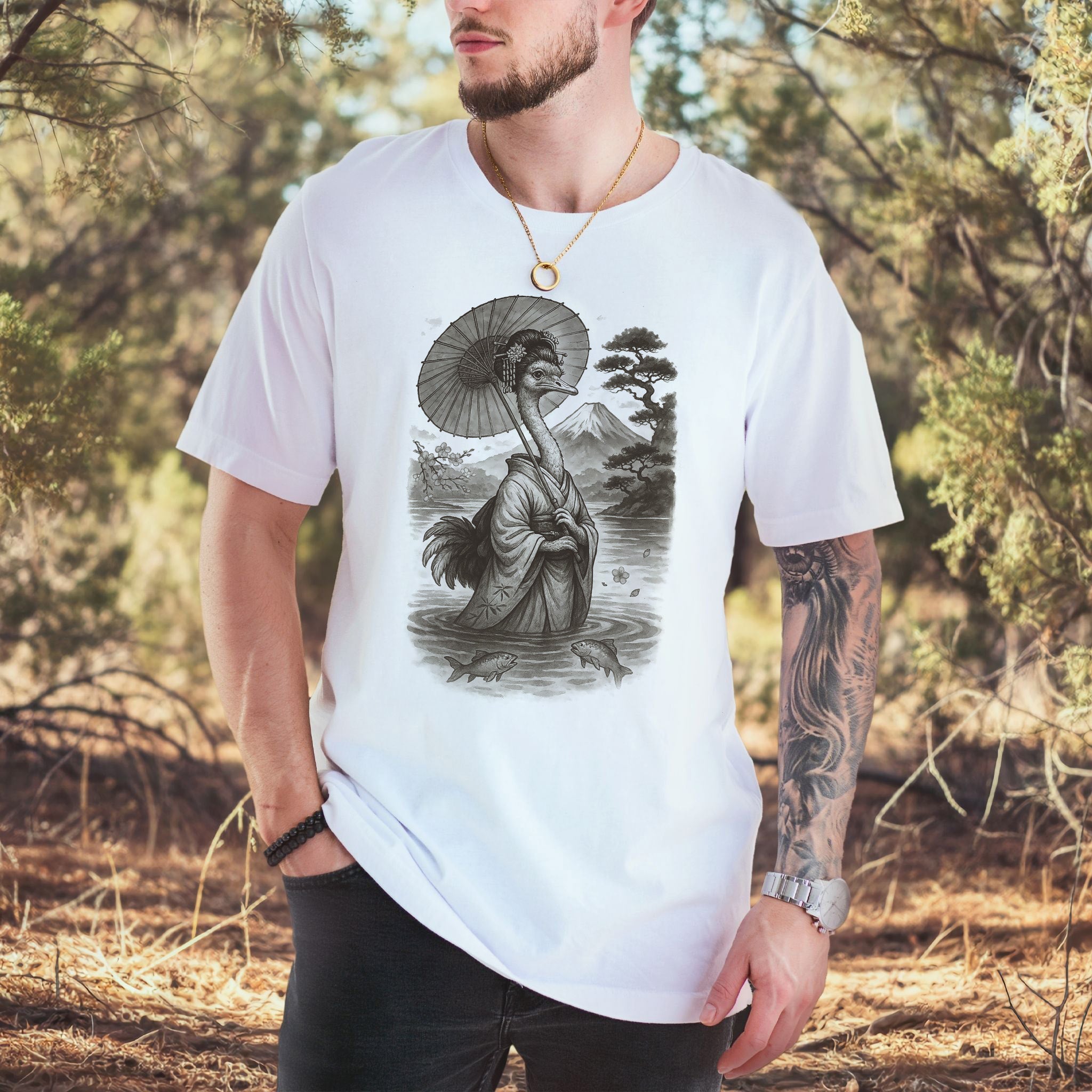 Ostrich Geisha T-Shirt – Vintage Japanese Bird Lover Tee
