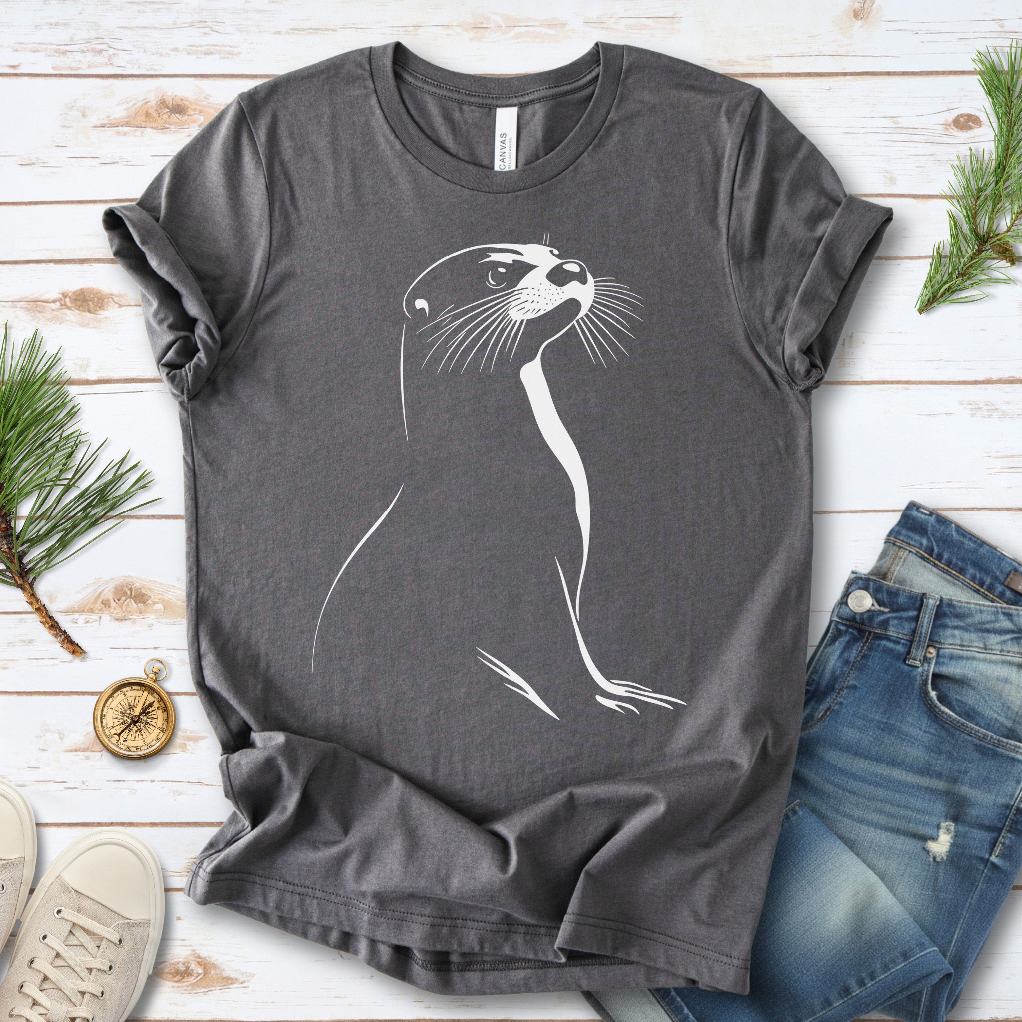 Playful Spirit: White Sketch Otter T-Shirt